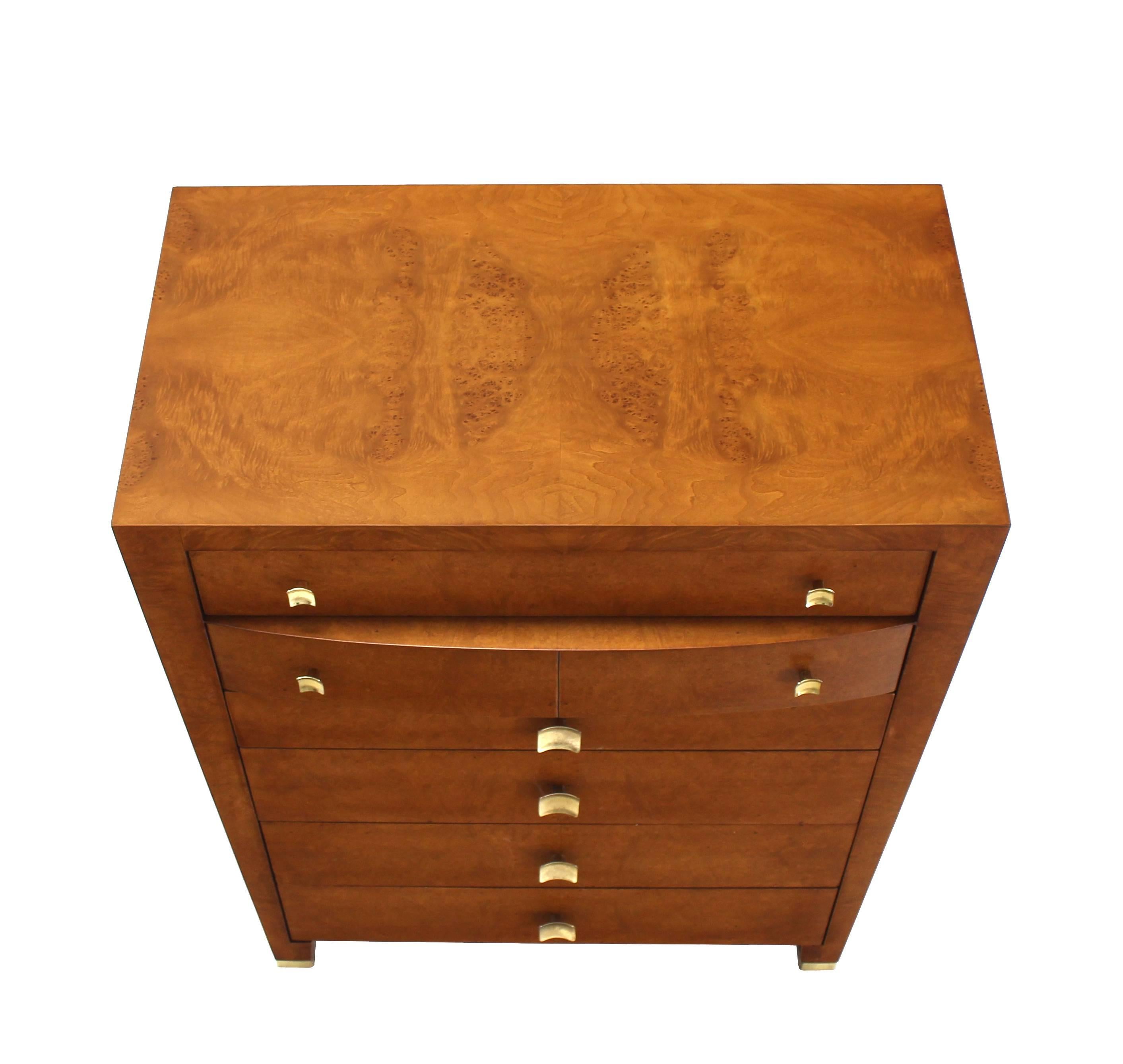 American Mid Century Modern Burl Wood Walnut High Chest Dresser Art Deco