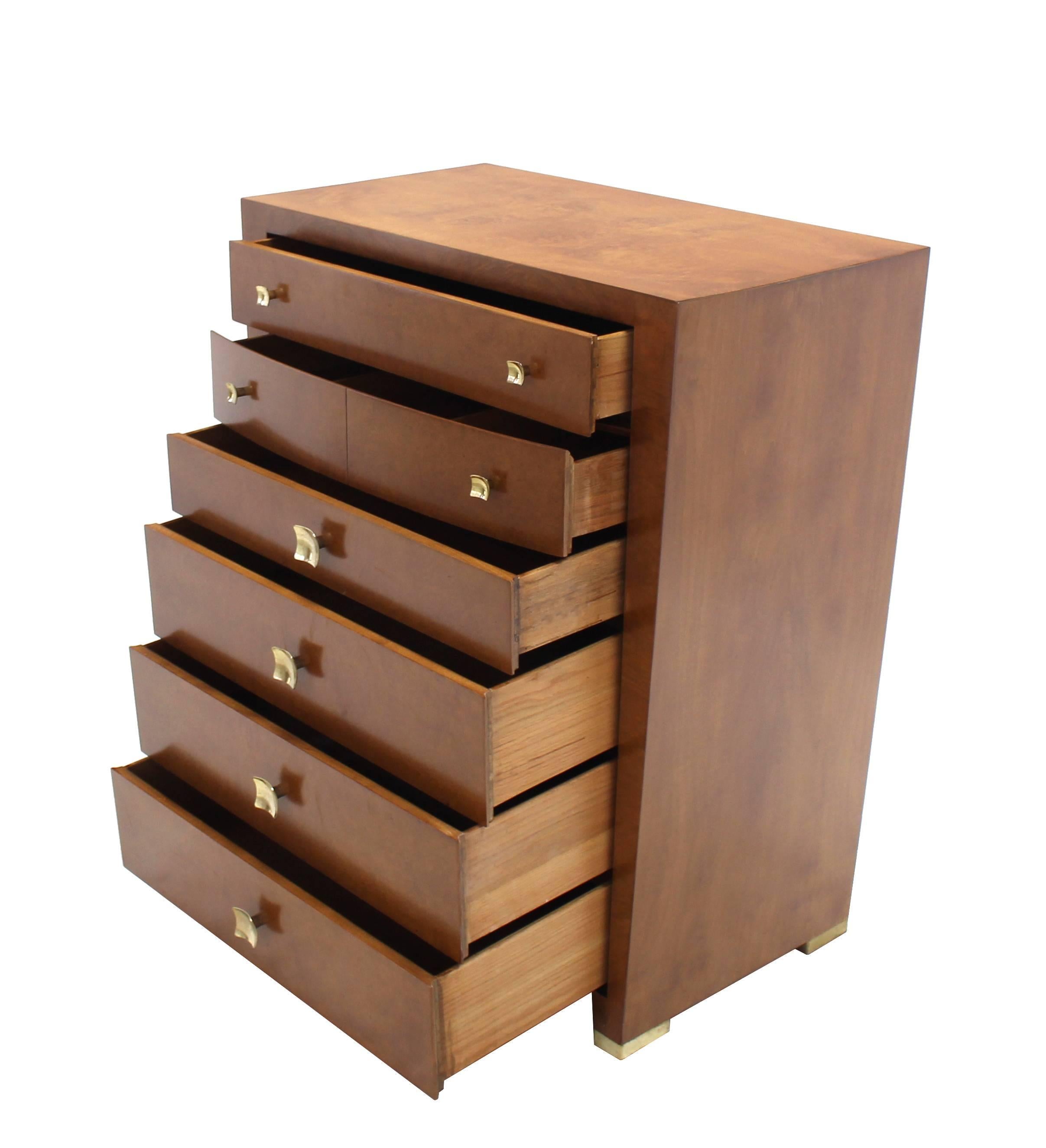 Lacquered Mid Century Modern Burl Wood Walnut High Chest Dresser Art Deco