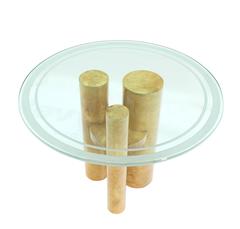Round Glass Top Three Goatskin Wrapped Cylinder Base Gueridon Centre Table