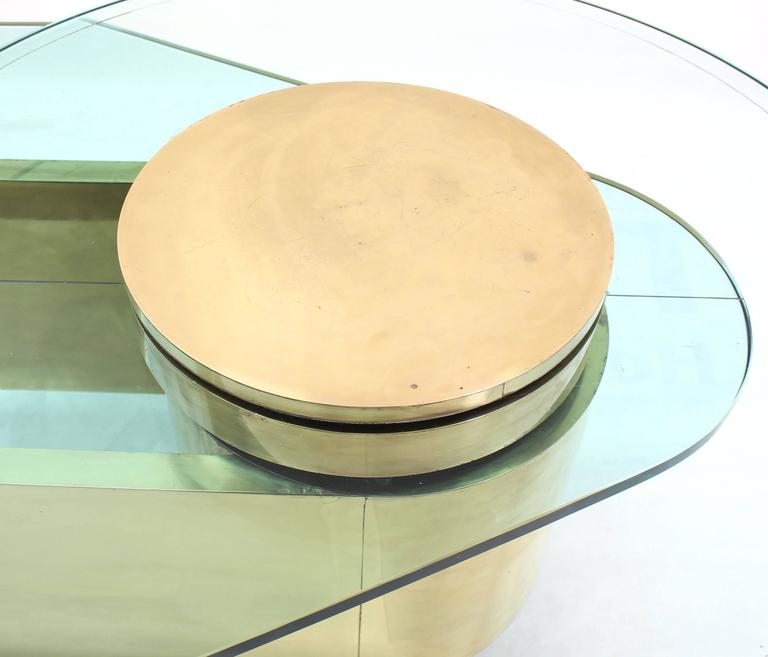 Brass Glass Brass TwoTier Round to Oval Lazy Susan Coffee Table Mid