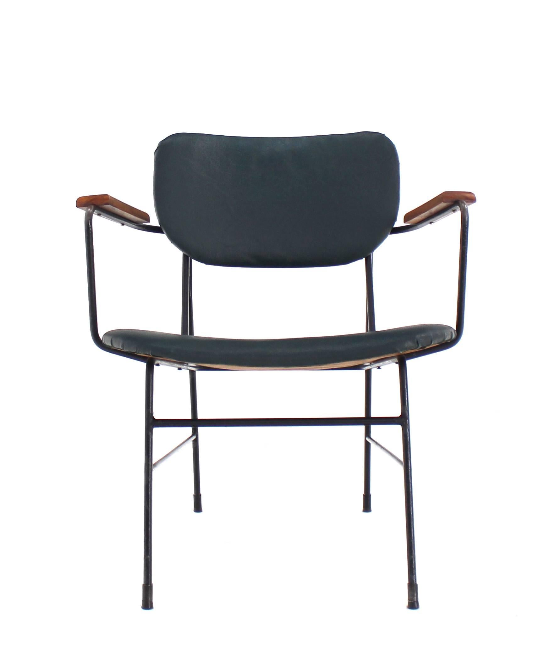 Américain Rare Design Bent Wire Frame Wood Arm Dining Side Chair Mid-Century Modern en vente