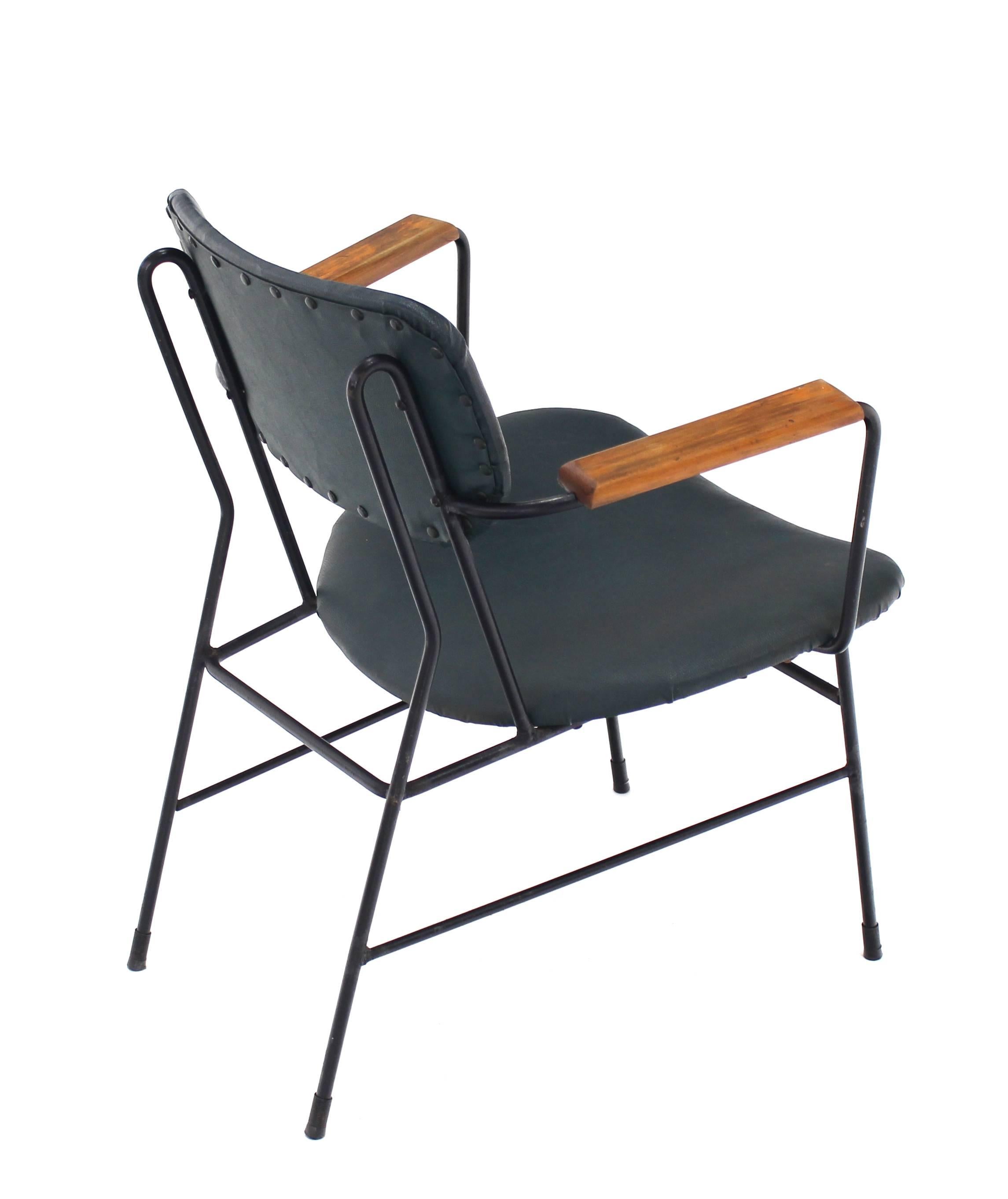 Soudé Rare Design Bent Wire Frame Wood Arm Dining Side Chair Mid-Century Modern en vente