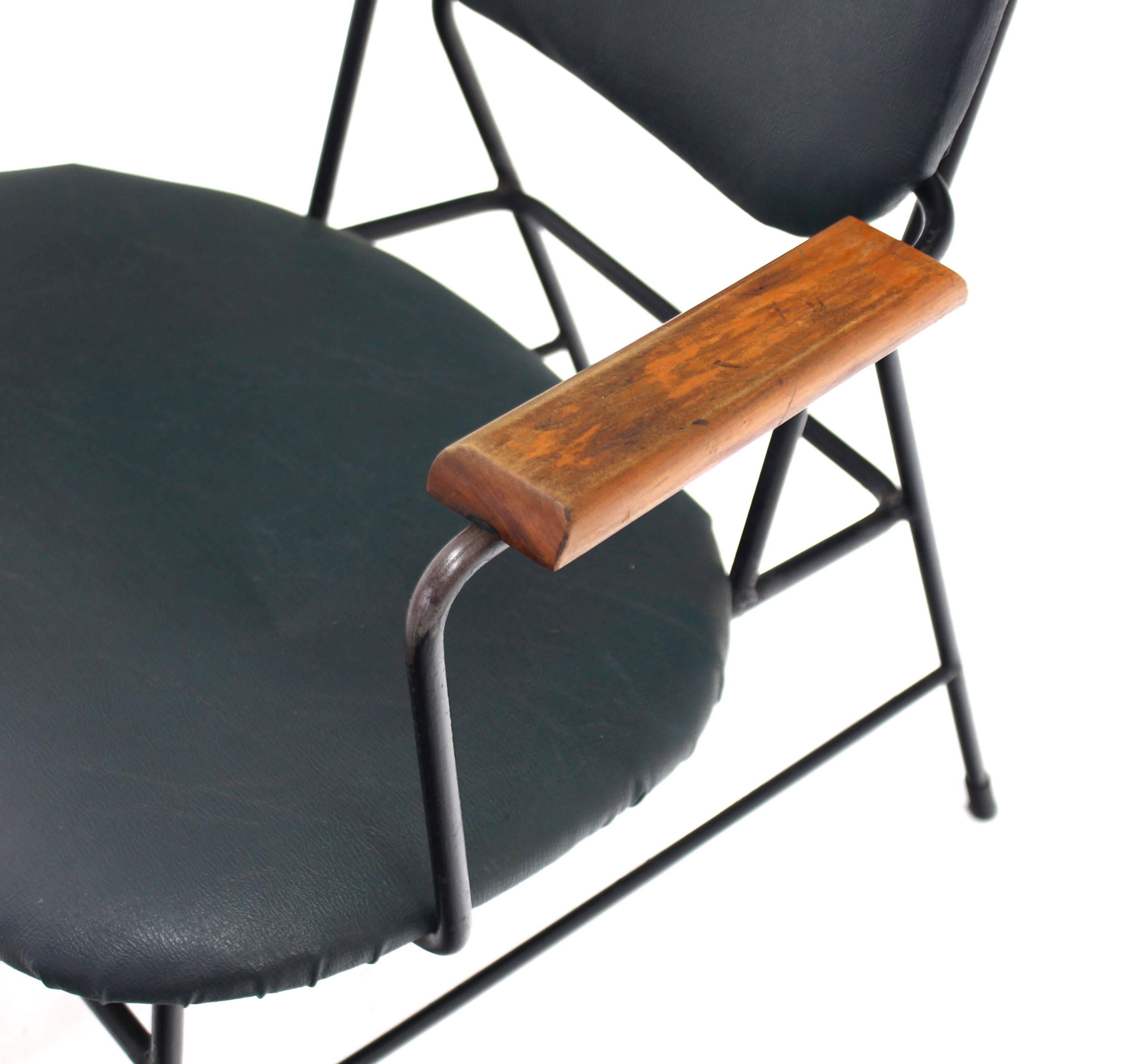 20ième siècle Rare Design Bent Wire Frame Wood Arm Dining Side Chair Mid-Century Modern en vente
