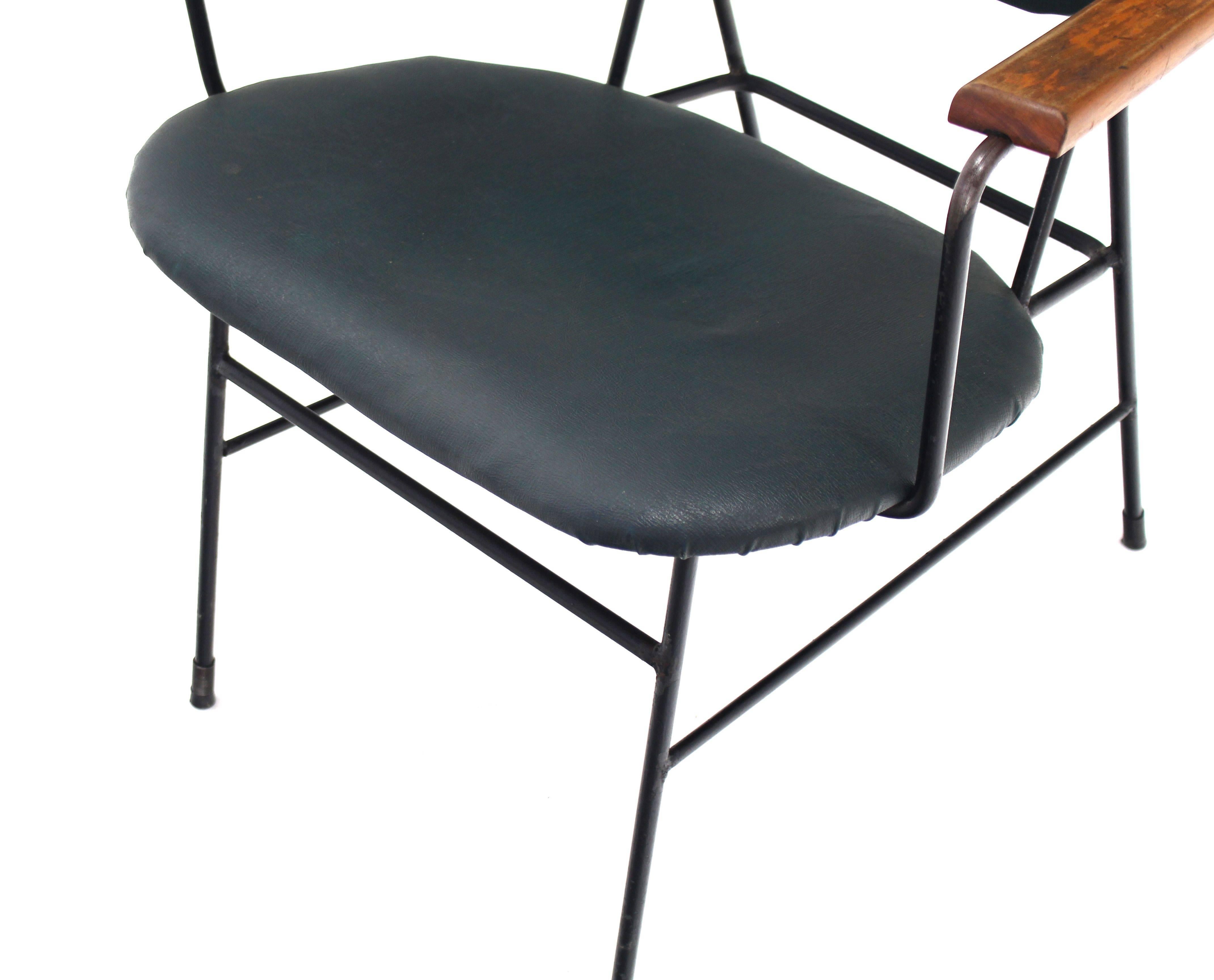 Rare Design Bent Wire Frame Wood Arm Mid-Century Modern Dining Side Chair In Excellent Condition For Sale In Rockaway, NJ