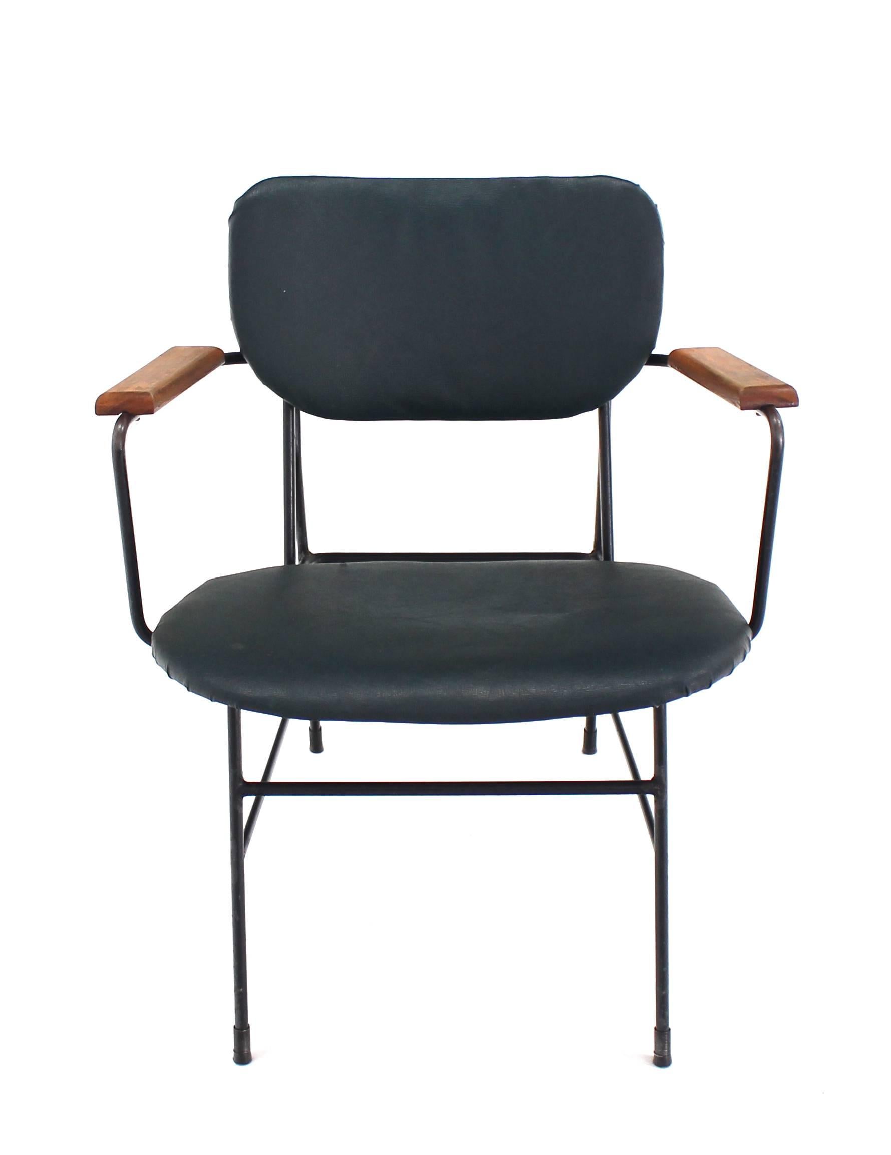 20th Century Rare Design Bent Wire Frame Wood Arm Mid-Century Modern Dining Side Chair For Sale