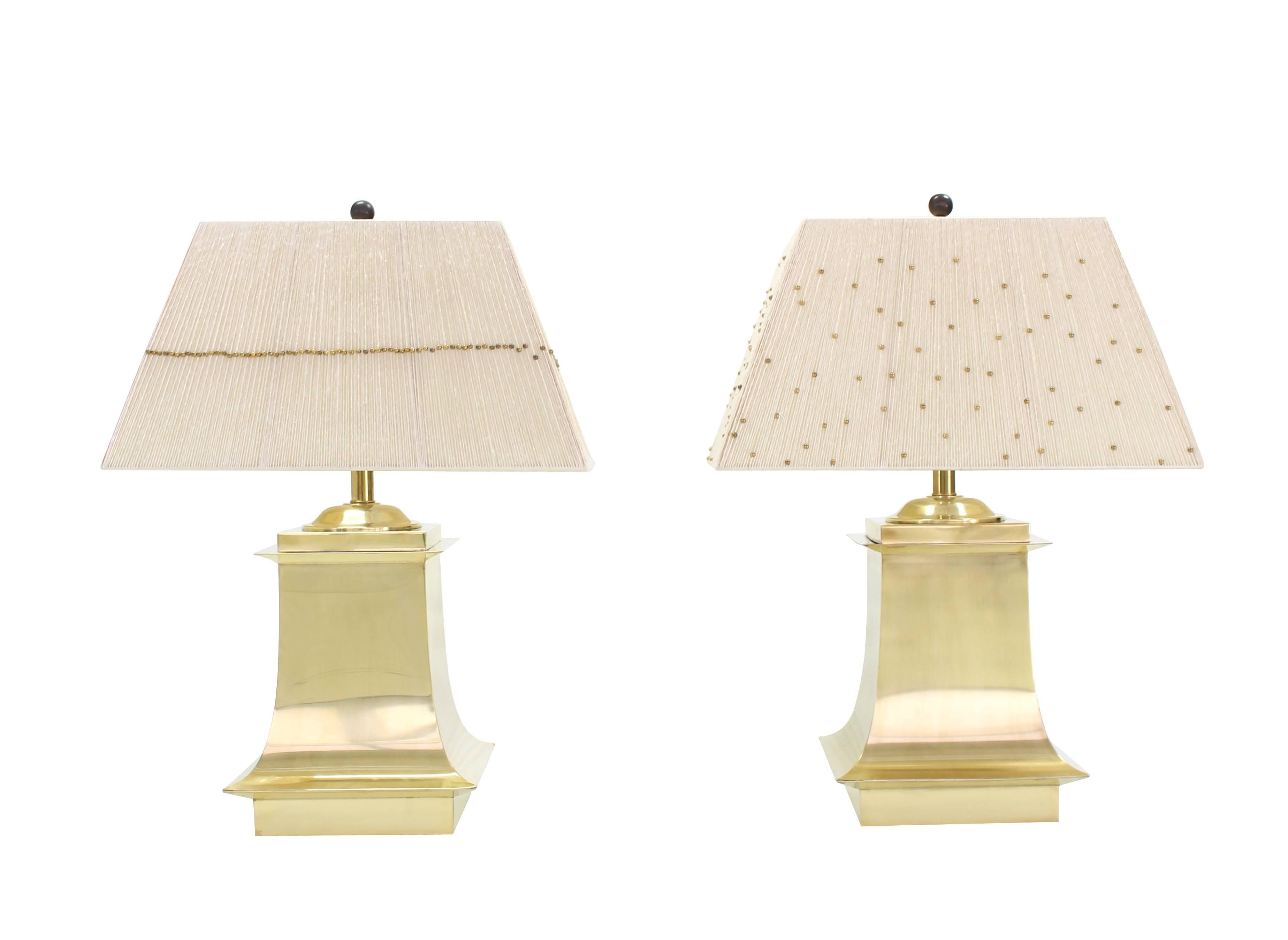 Interactive Brass Beads Shades Square Brass Bases Table Lamps Mid-Century Modern For Sale 3