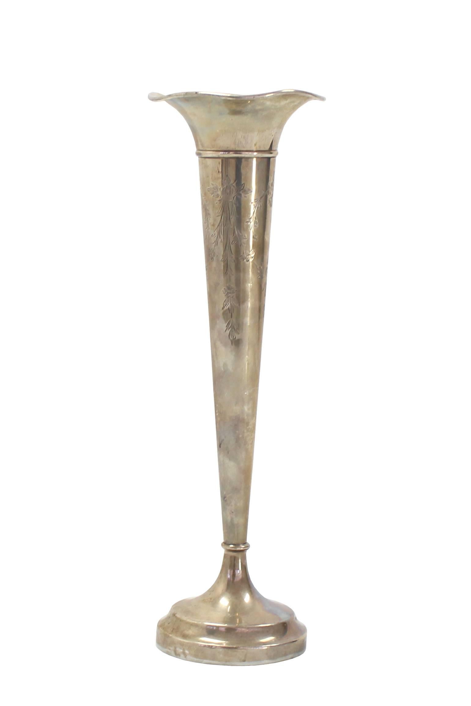Mid-Century Modern Foot Tall Flute Shape Sterling Silver Vase