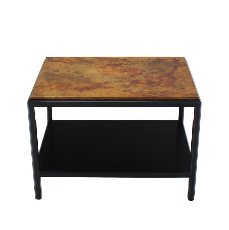 John Stuart Abonized Walnut Base Copper Top Rectangular Side End American John Stuart Abonized Walnut Base Copper Top Rectangular Side End Table Stand For