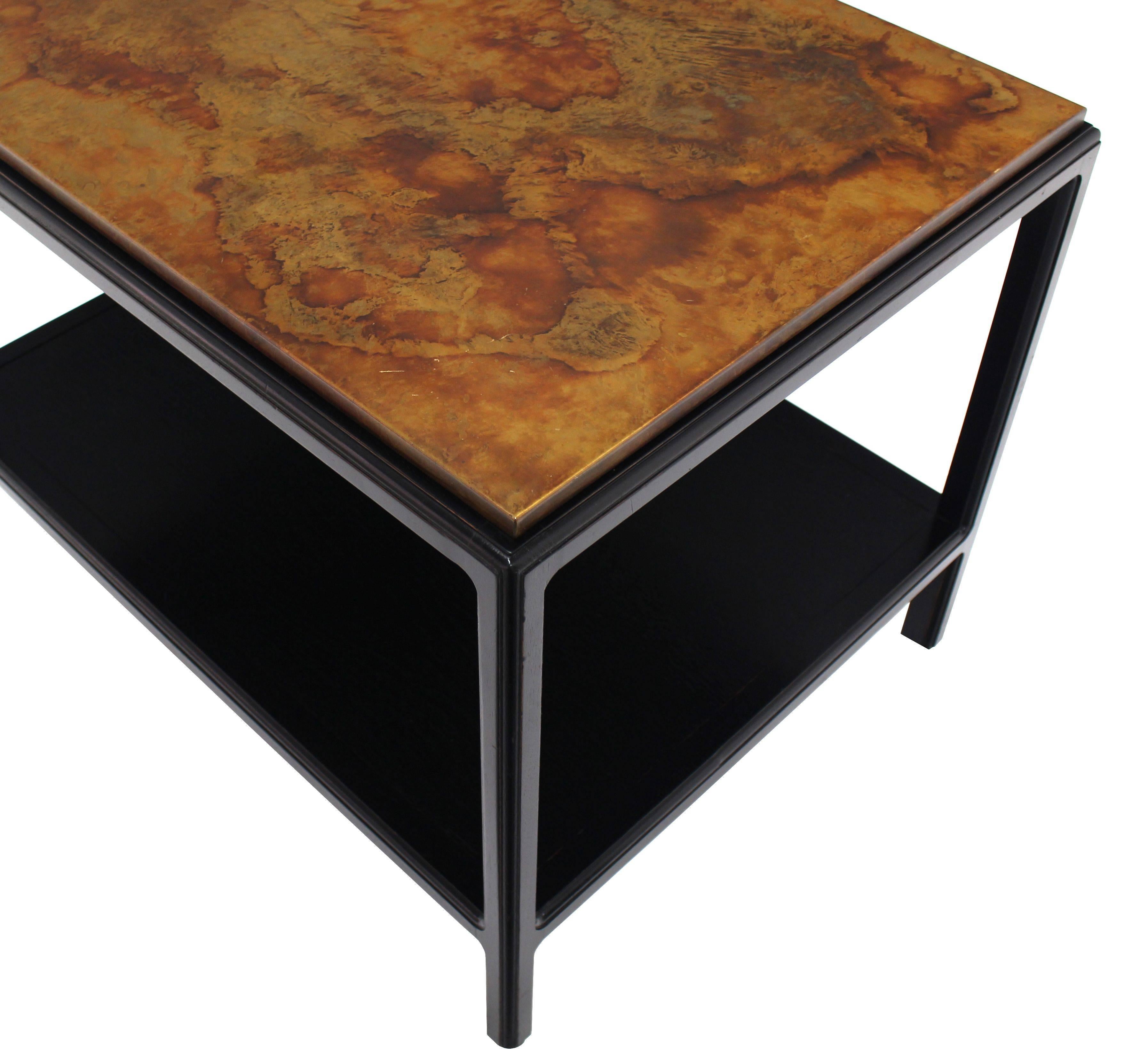 Mid-Century Modern John Stuart Abonized Walnut Base Copper Top Rectangular Side End Table Stand  For Sale