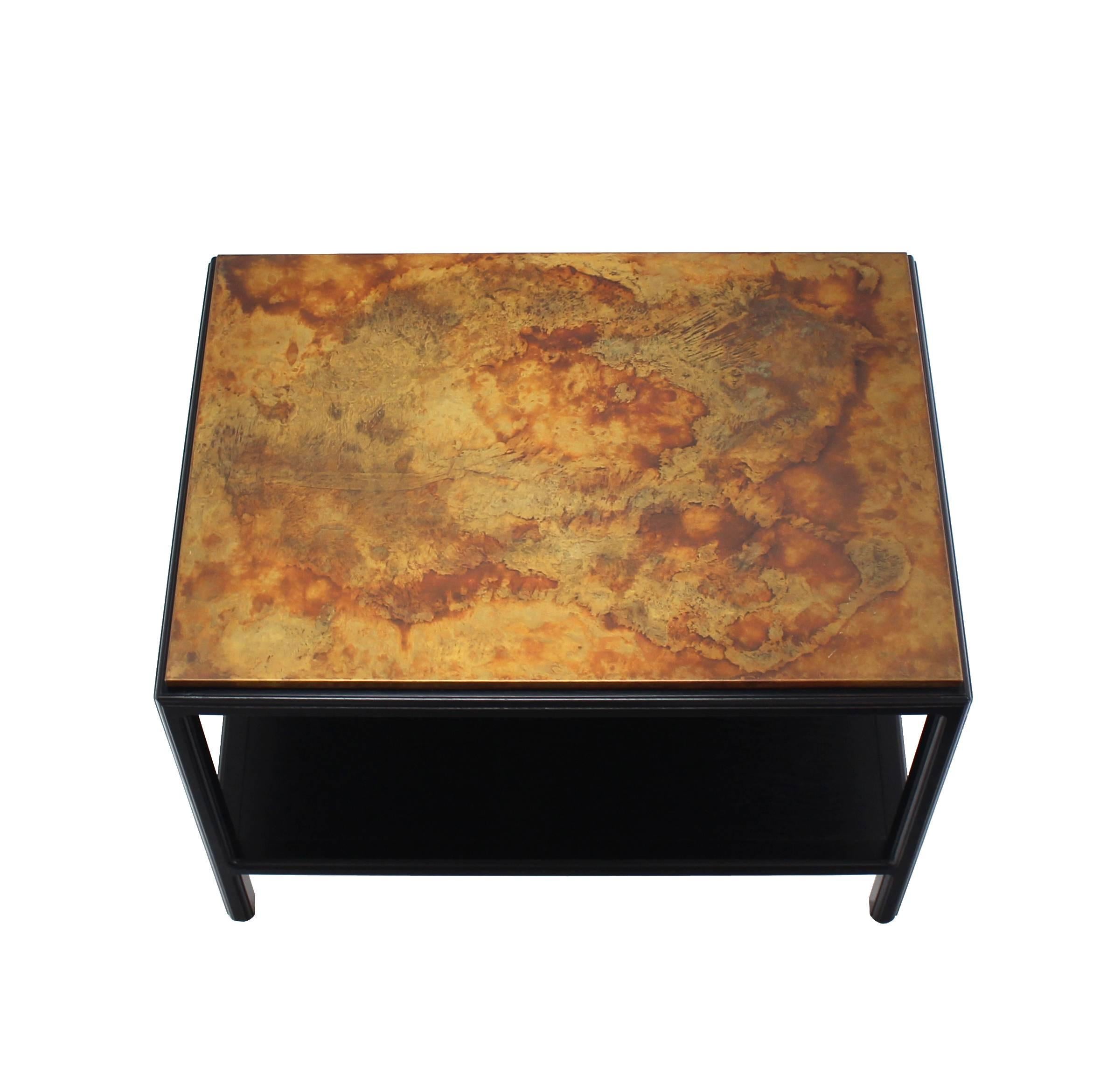 Ebonized John Stuart Abonized Walnut Base Copper Top Rectangular Side End Table Stand  For Sale
