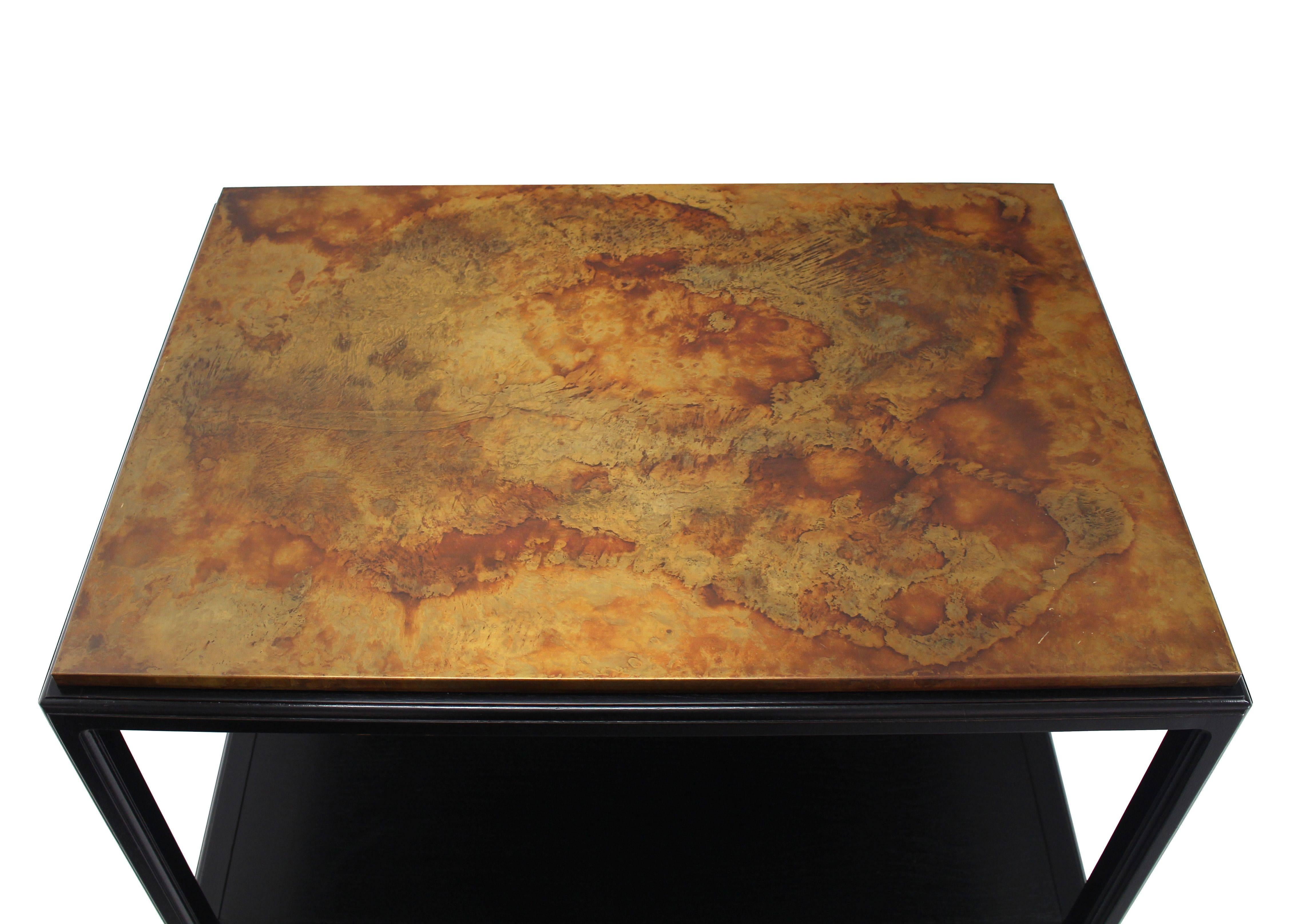 20th Century John Stuart Abonized Walnut Base Copper Top Rectangular Side End Table Stand  For Sale