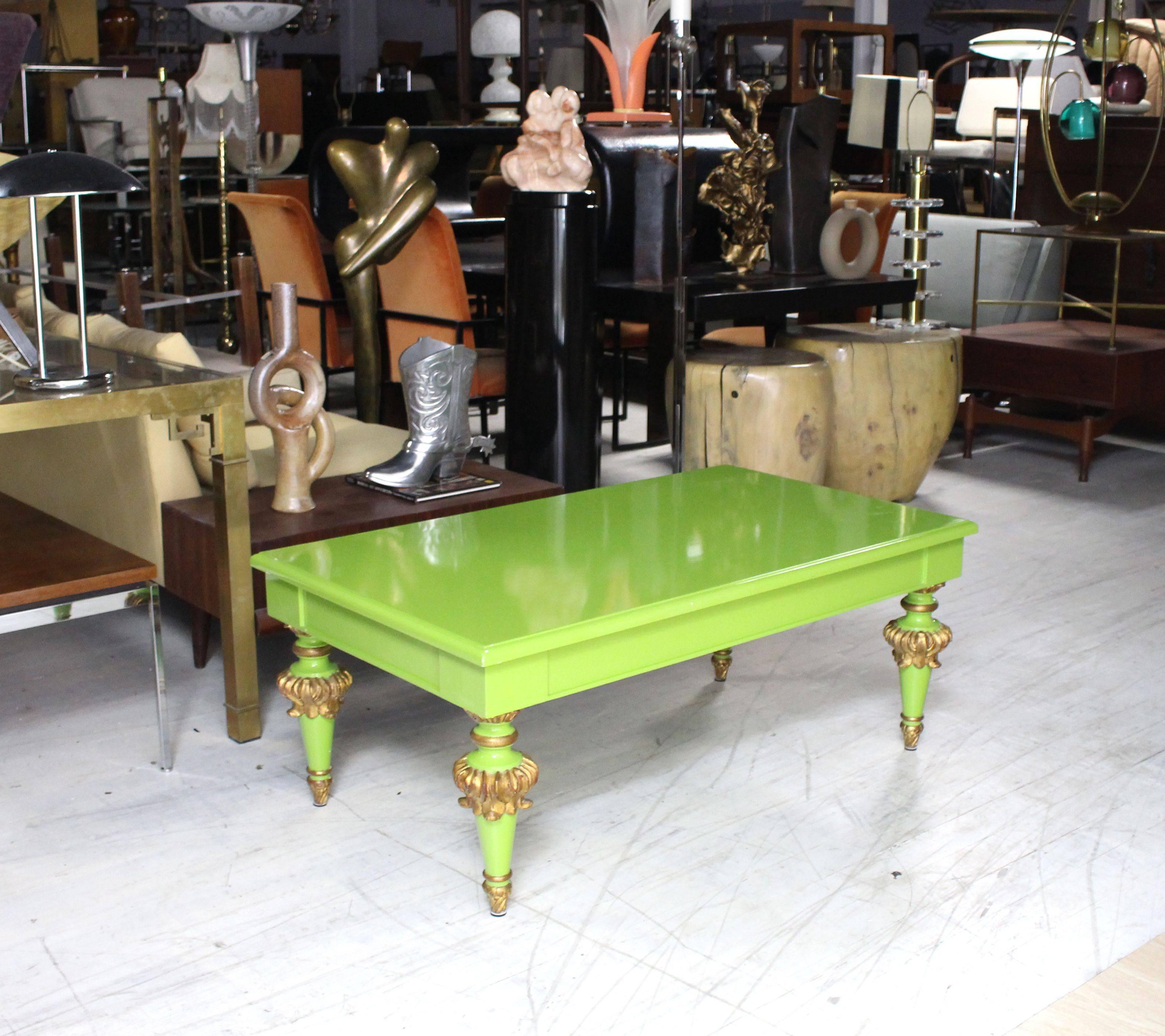 Very nice Mid-Century Modern Hollywood Regency salad green lacquer finish decorative coffee table.