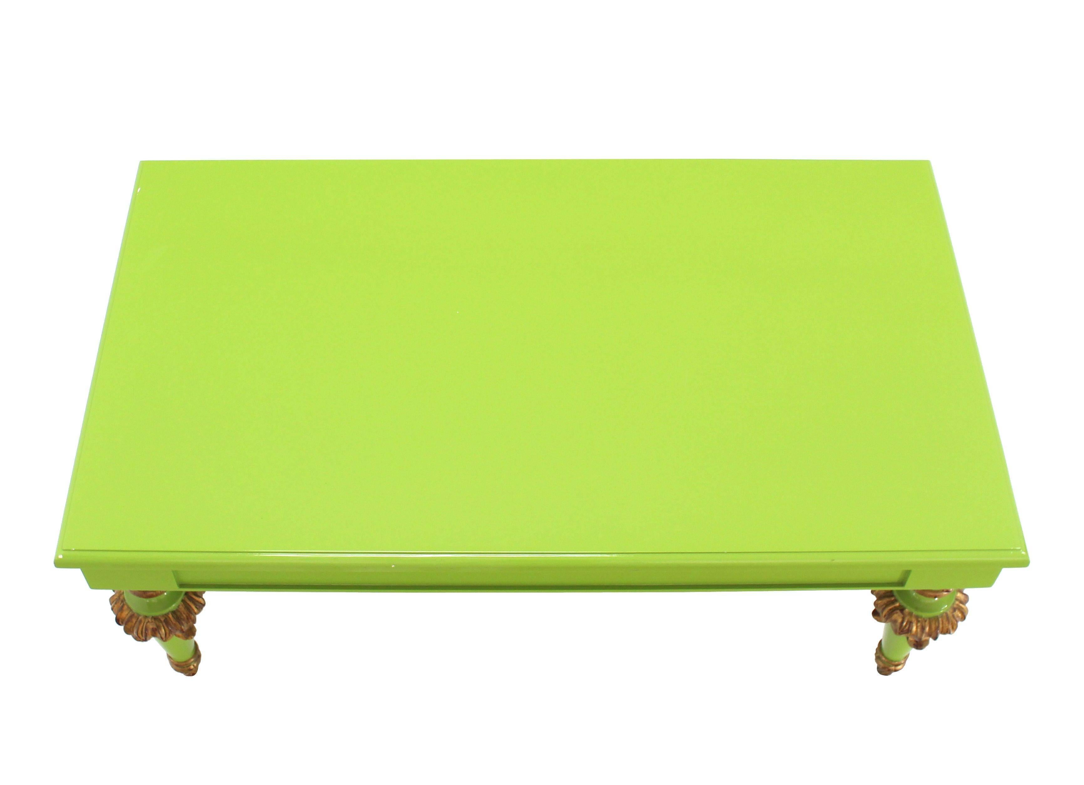 American Salad Green Lacquer Gold Hollywood Regency Rectangular Coffee Table For Sale