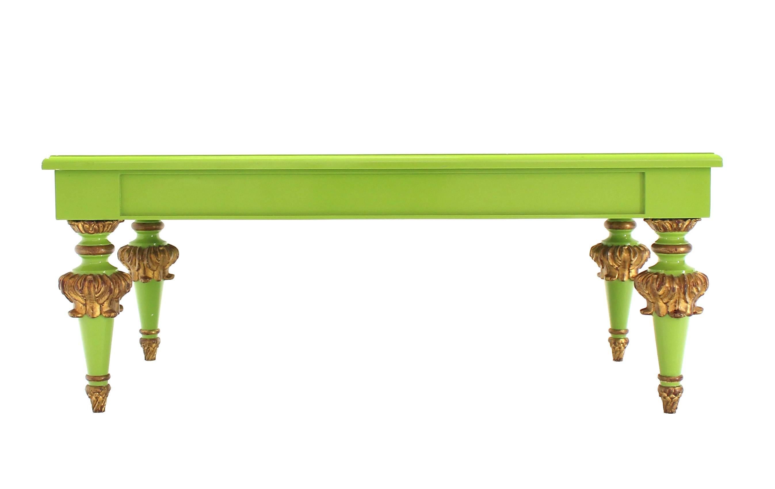 Gilt Salad Green Lacquer Gold Hollywood Regency Rectangular Coffee Table For Sale
