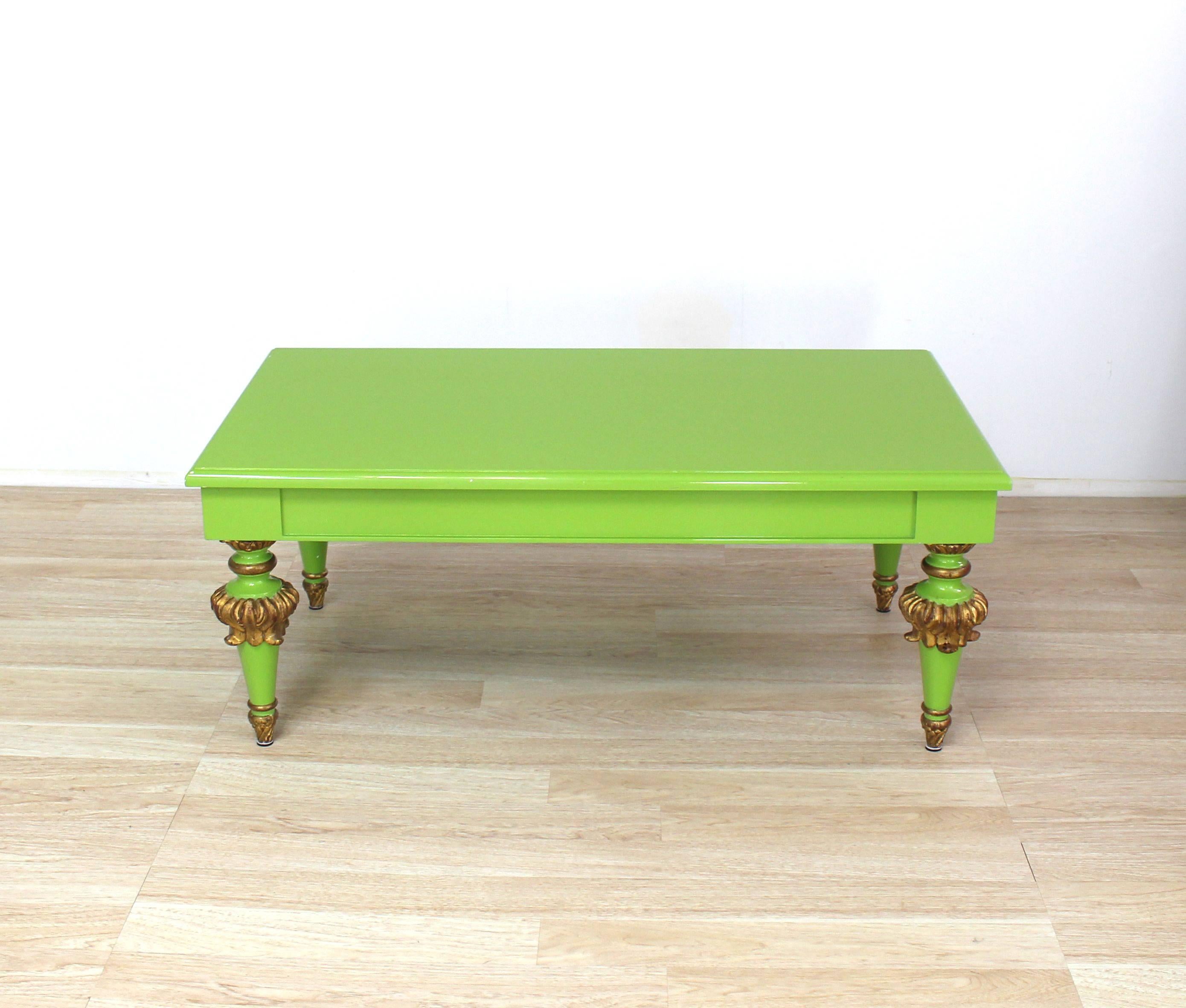 20th Century Salad Green Lacquer Gold Hollywood Regency Rectangular Coffee Table For Sale