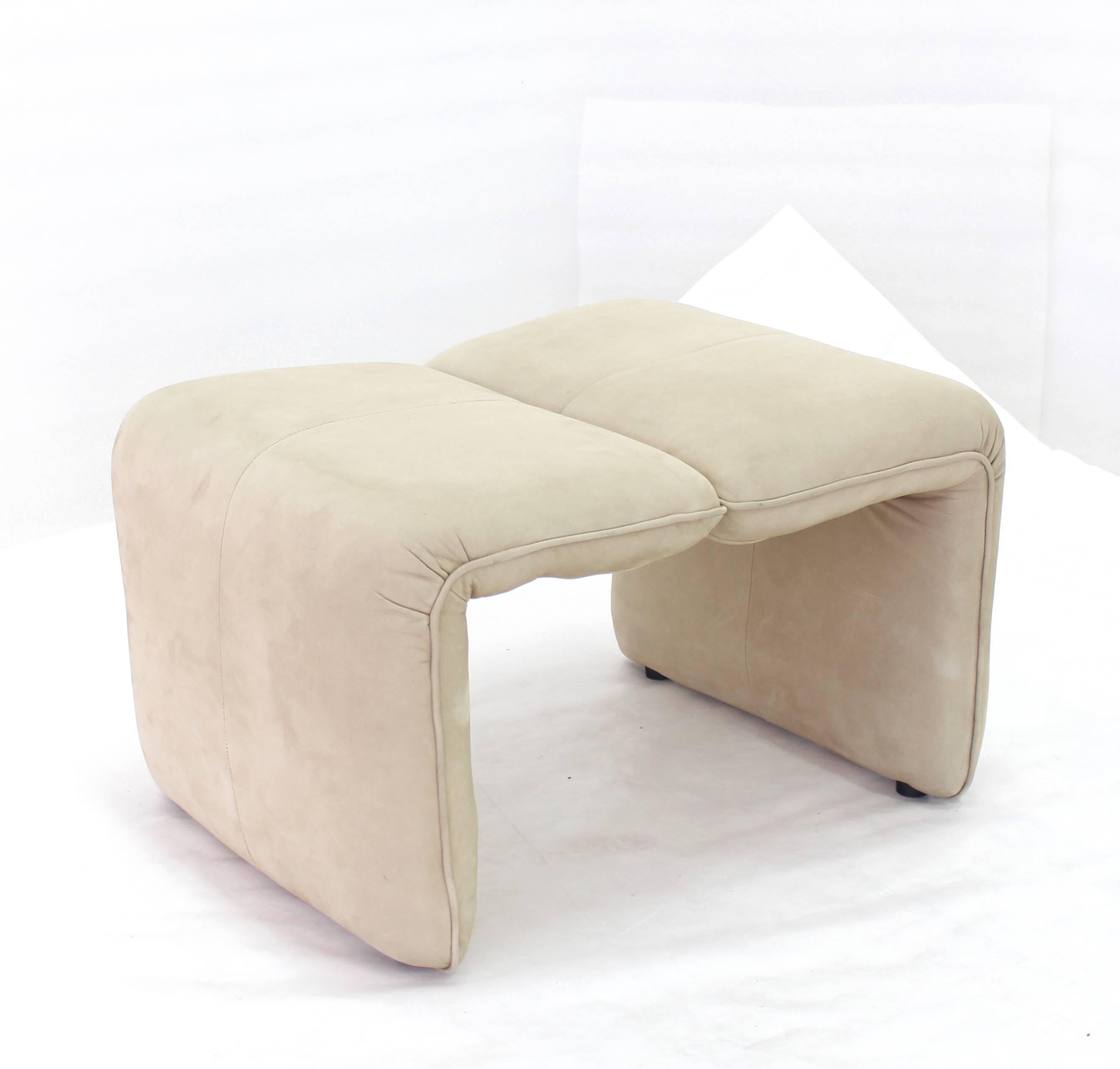 20th Century Beige Suede Leather Lounge Chair with Matching Ottoman For Sale