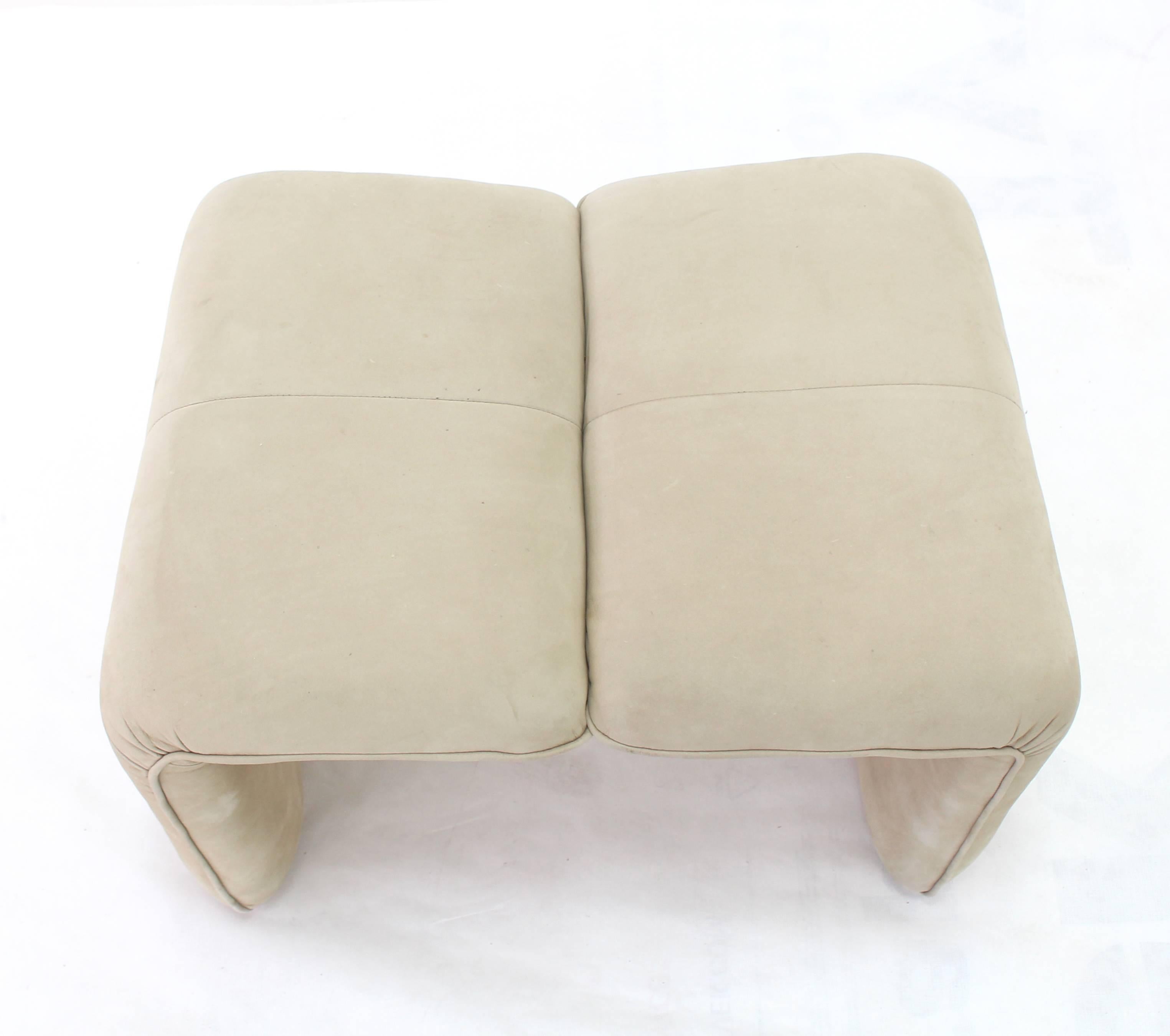 20th Century Beige Suede Leather Lounge Chair with Matching Ottoman For Sale