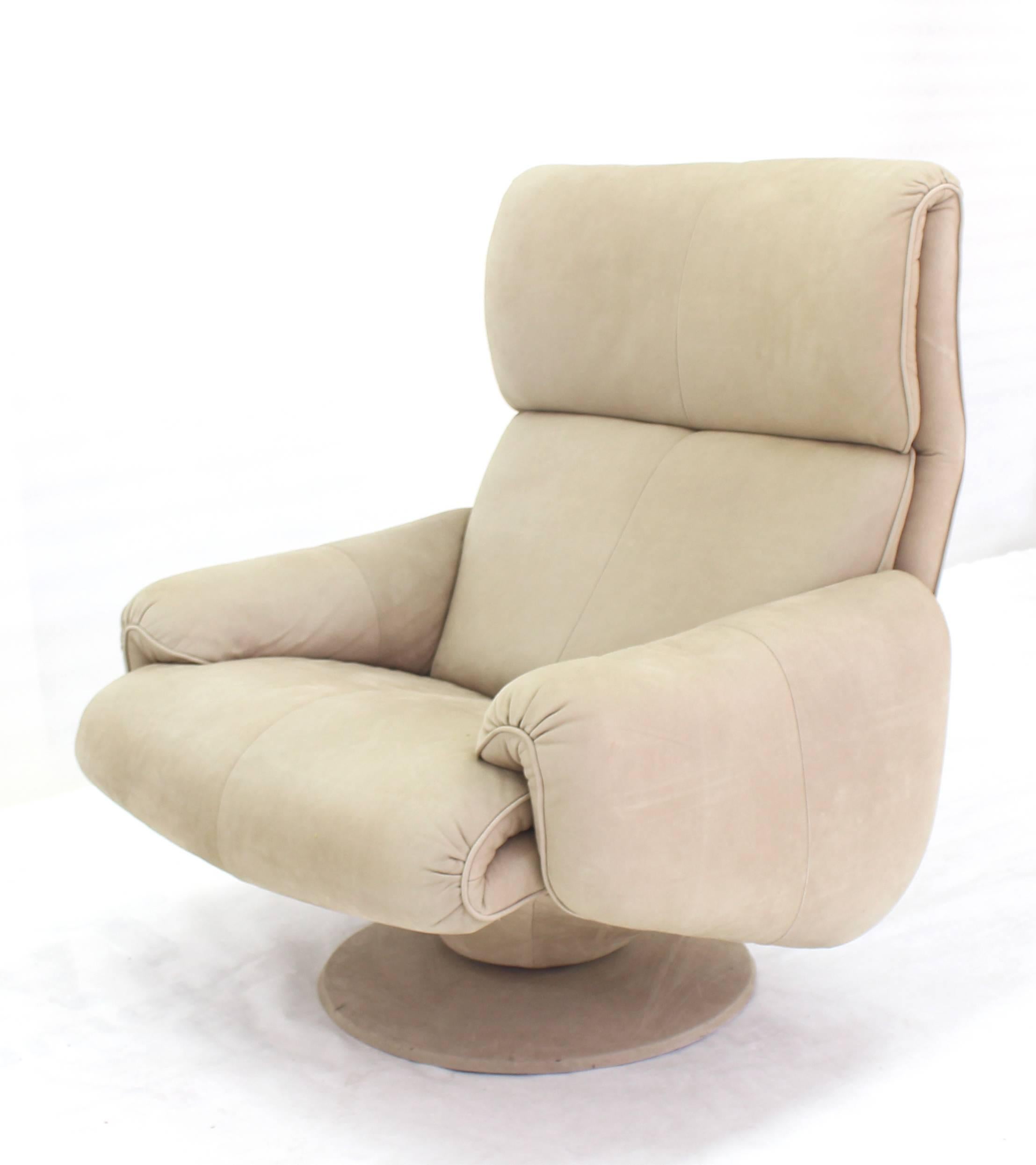 Beige Suede Leather Lounge Chair with Matching Ottoman For Sale 2