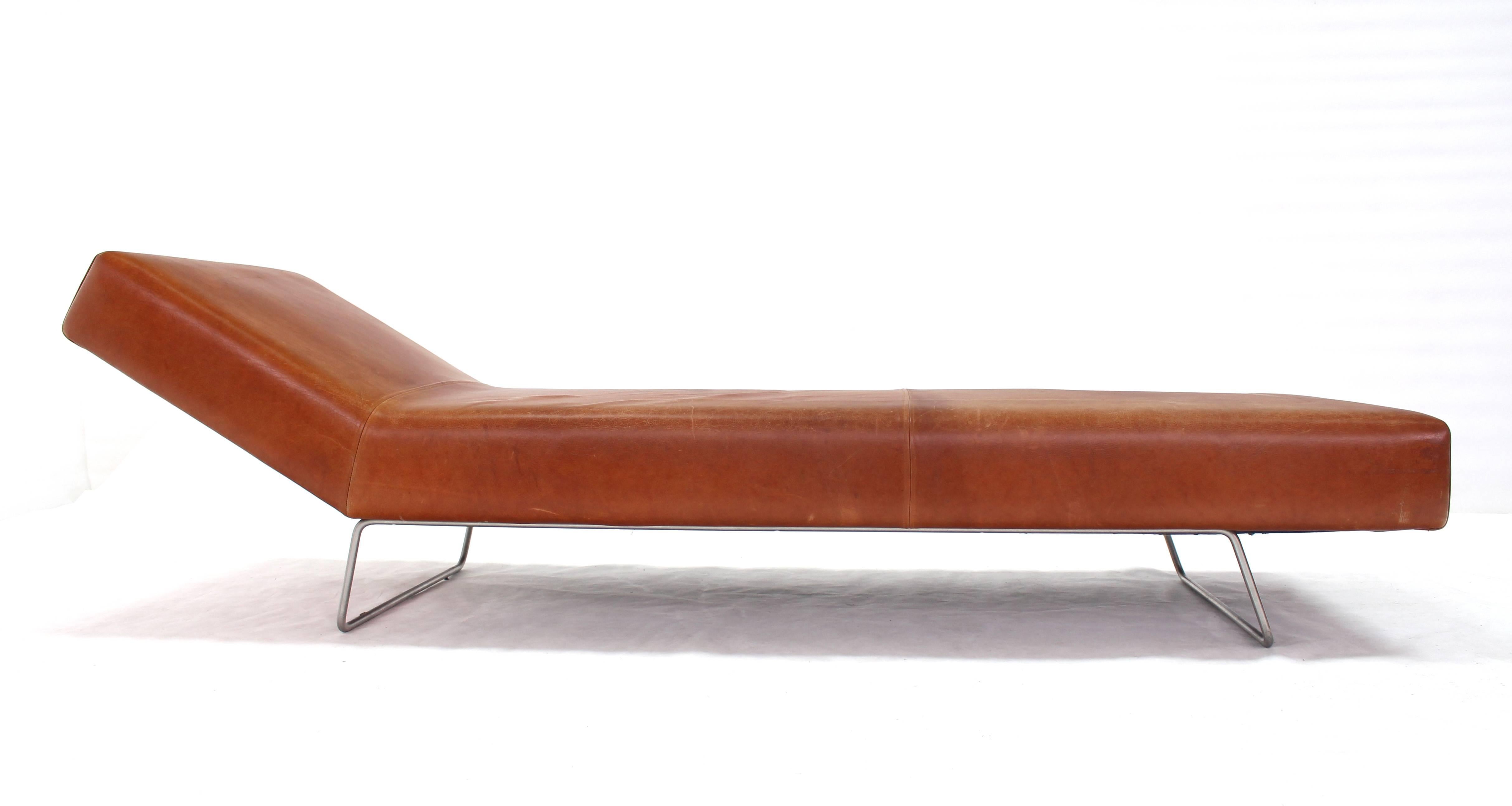 Mid-Century Modern leather chaise longue daybed cot.