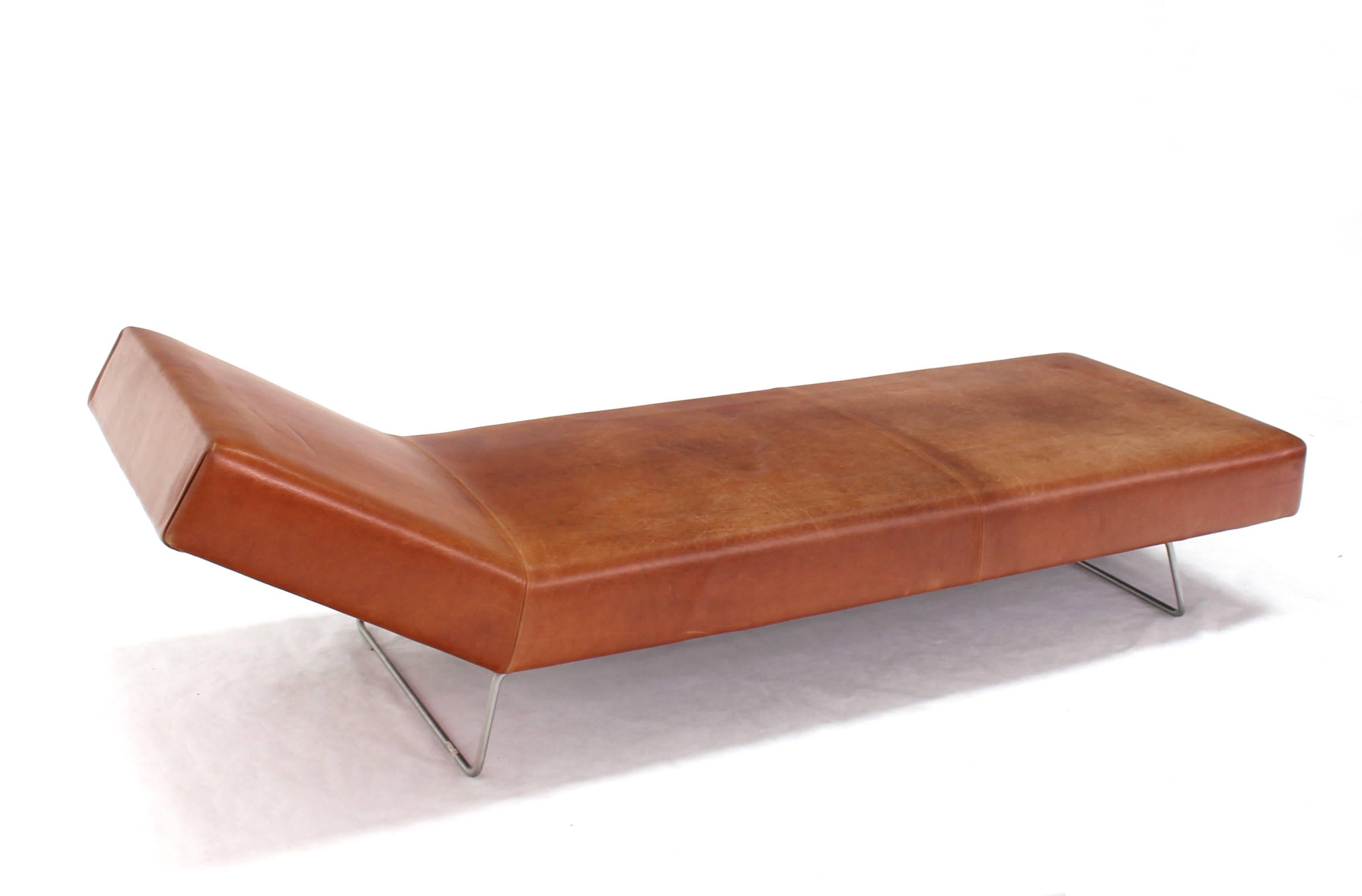 American Brown Leather Chaise Lounge Daybed