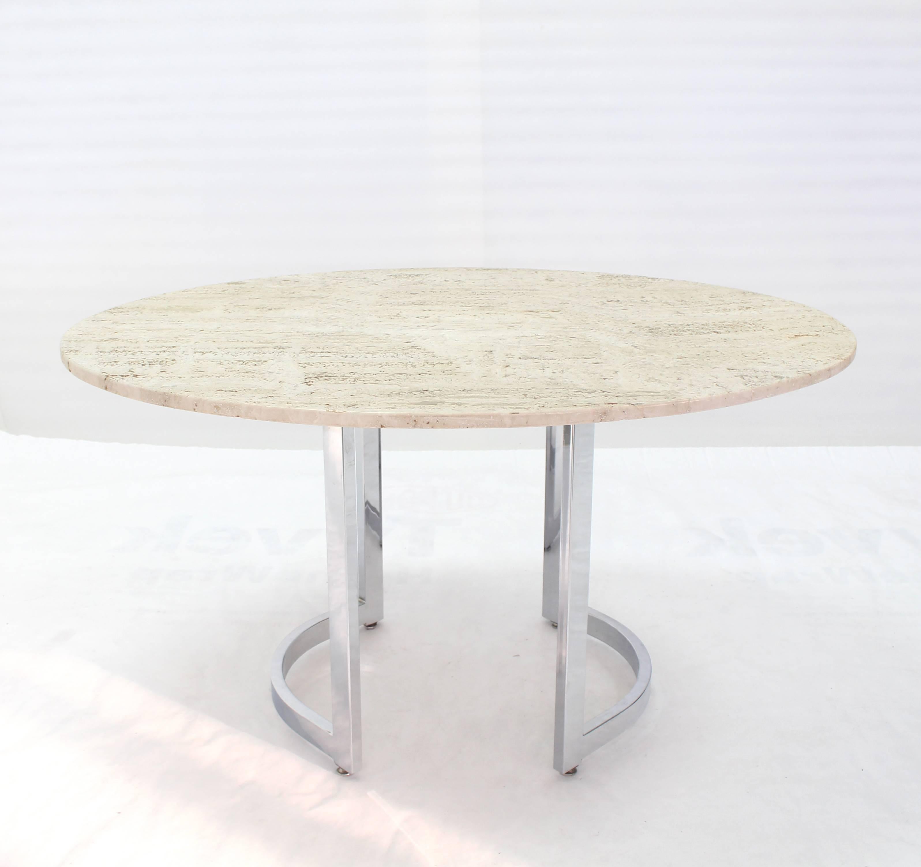 Mid-Century Modern oval travertine top dining dinette center table.