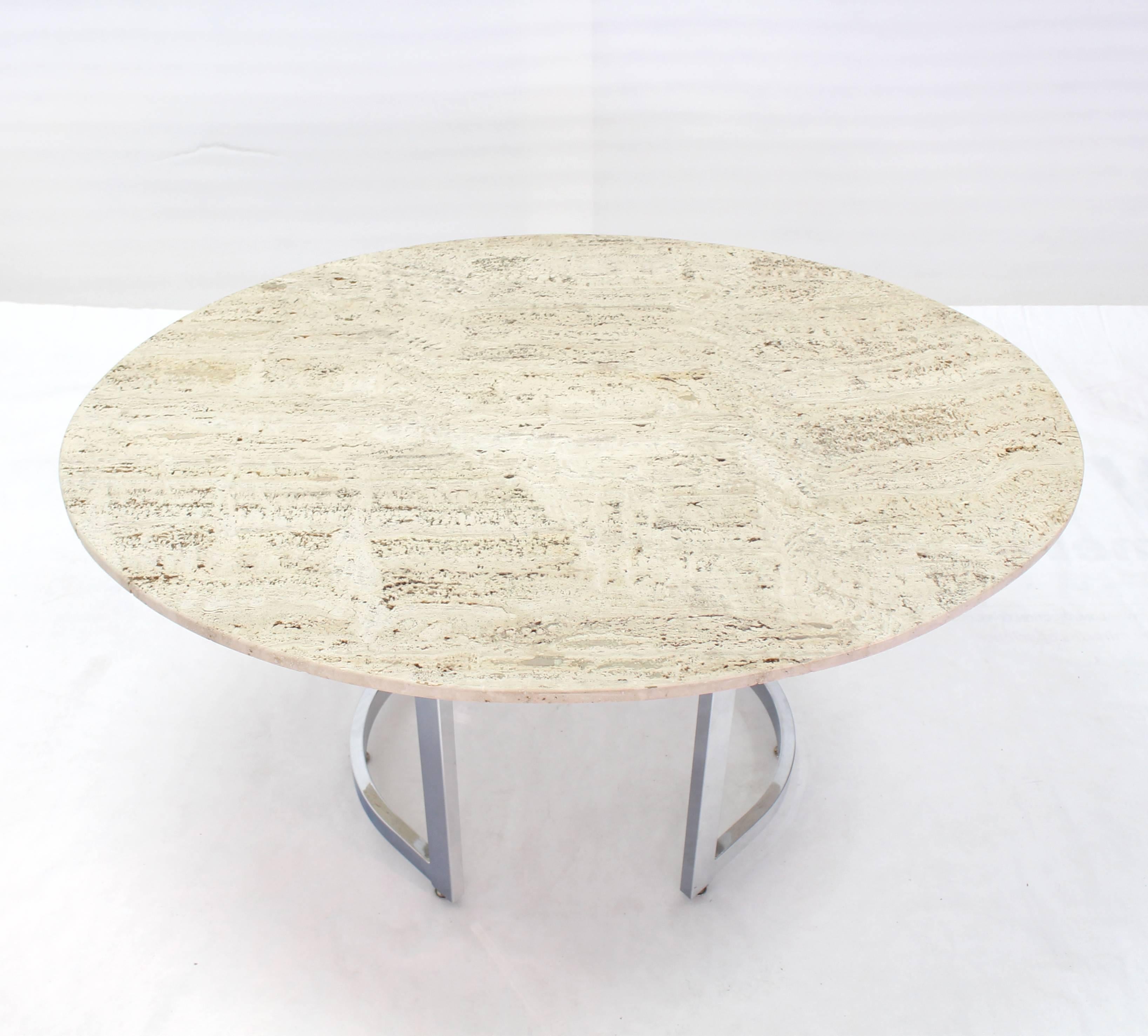 Mid-Century Modern Oval Travertine Top Dining Table on Chrome Base