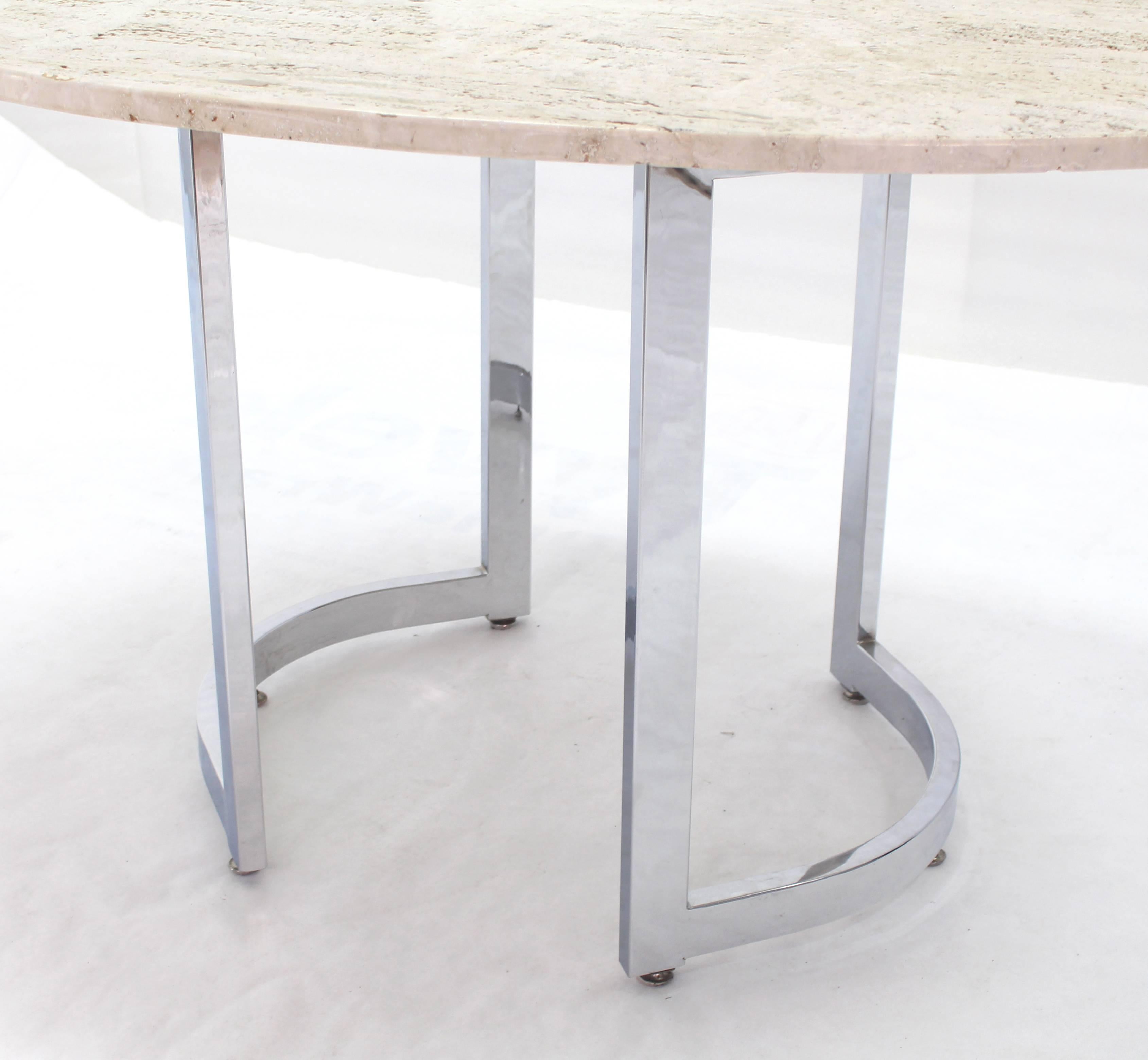 American Oval Travertine Top Dining Table on Chrome Base