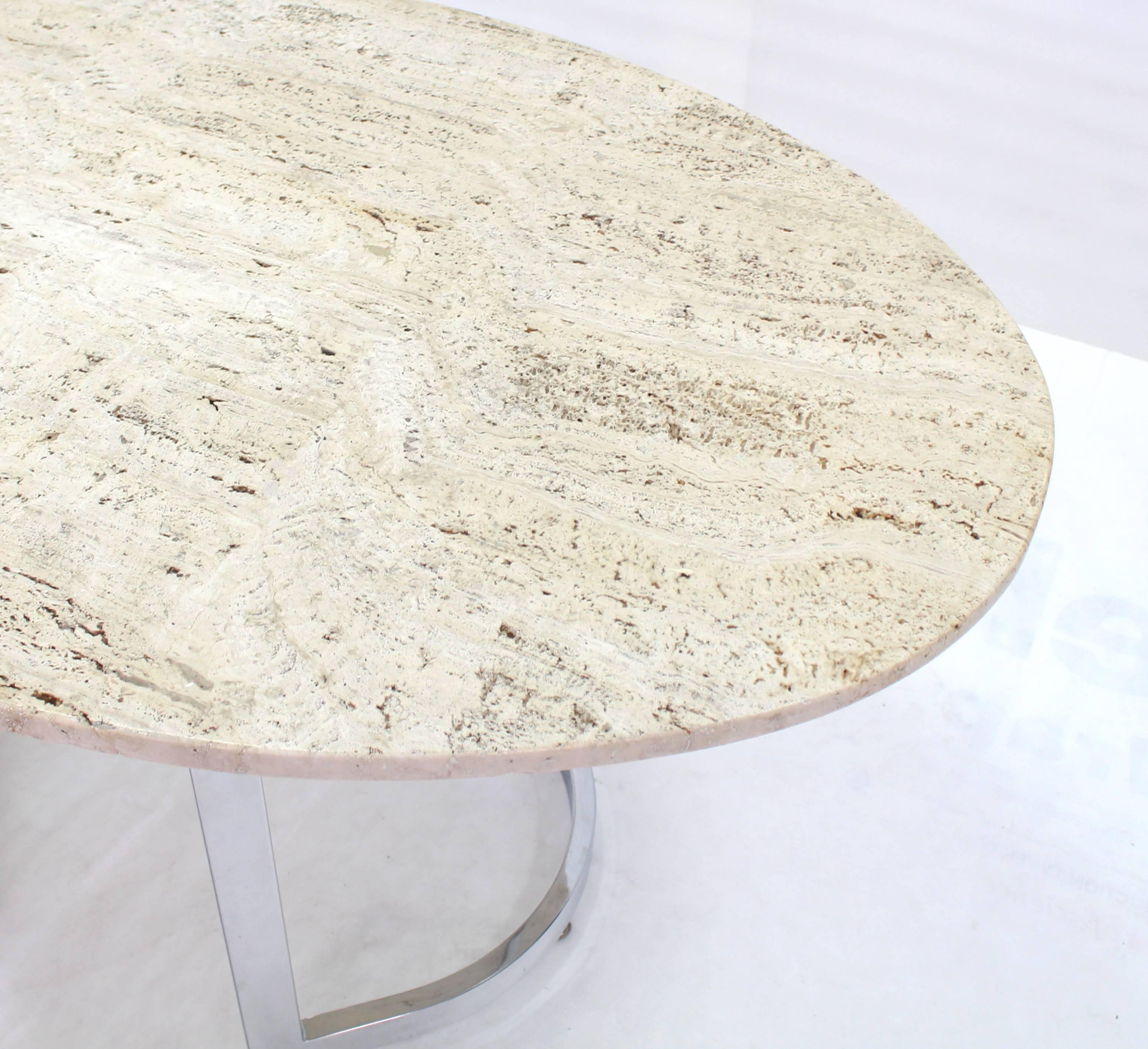 Polished Oval Travertine Top Dining Table on Chrome Base