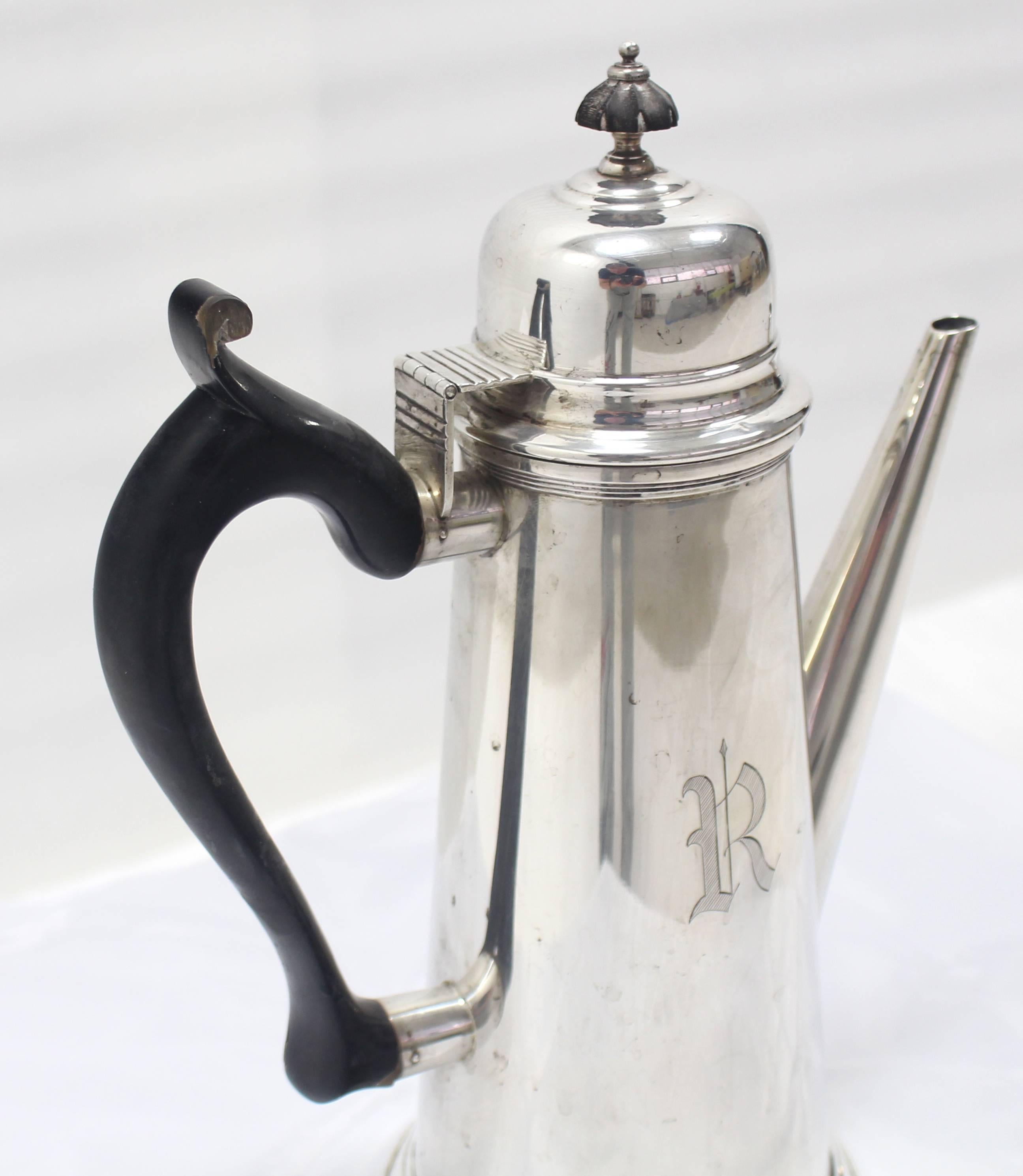 American Sterling Silver Tea Coffee Pot Jacob Hurd by Frank Whiting For Sale