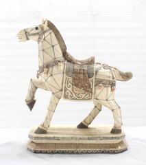 Sheeted Bone Tile Horse Sculpture Statue