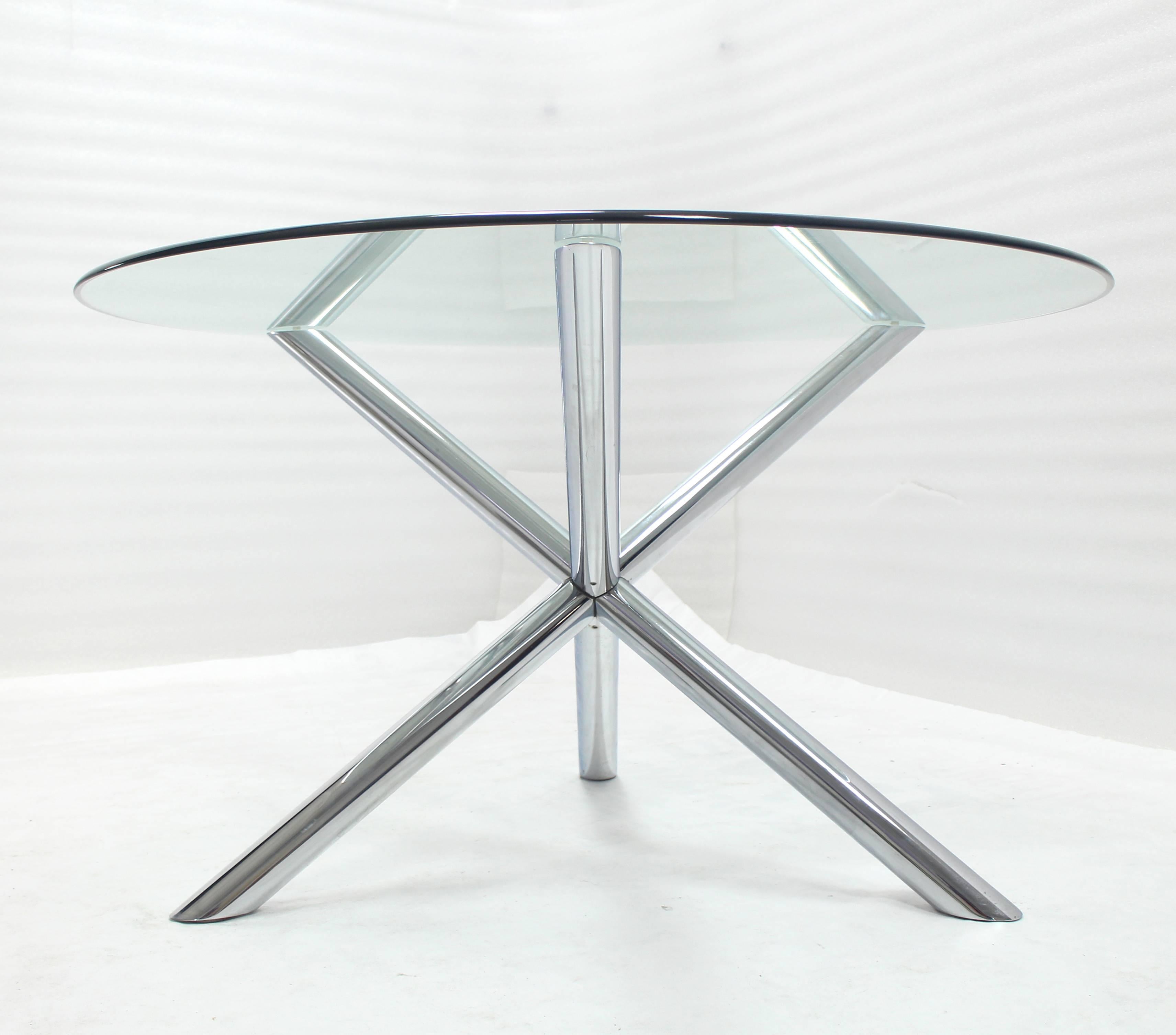 Mid-Century Modern Chrome and Glass Round Dinette Dining Table with Jack Base