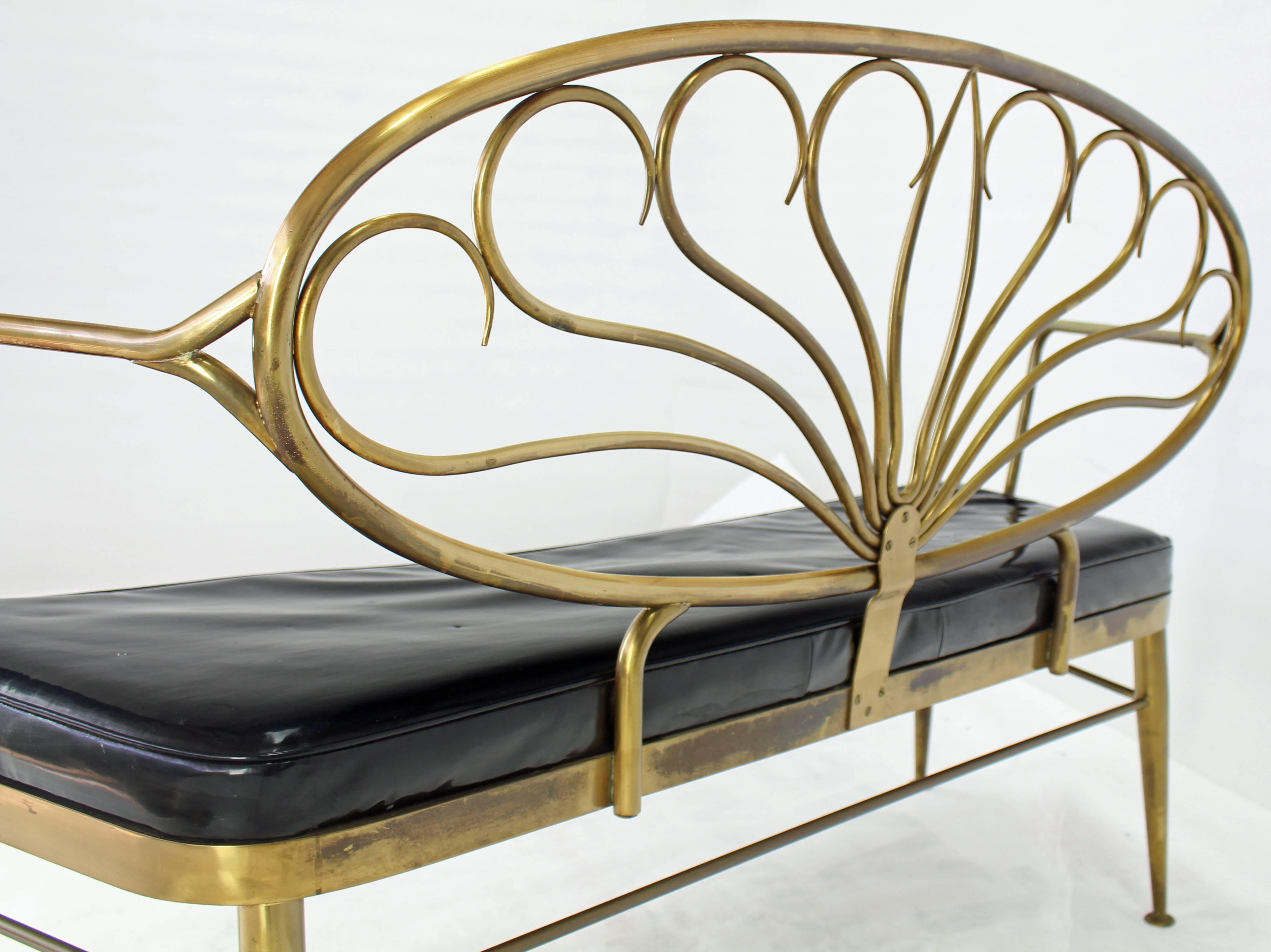 Mid-Century Modern Solid Brass Scallop Back Mid-Century Loveseat Settee Bench For Sale