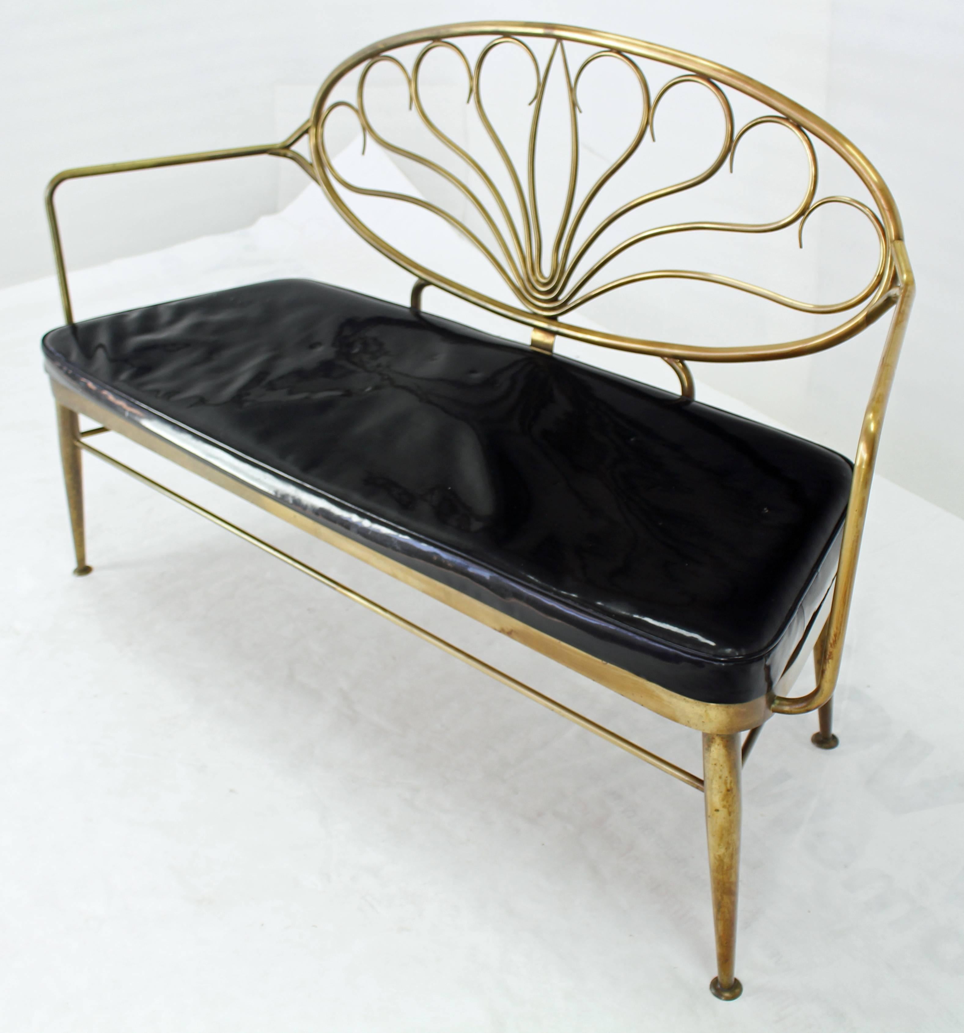 20th Century Solid Brass Scallop Back Mid-Century Loveseat Settee Bench For Sale