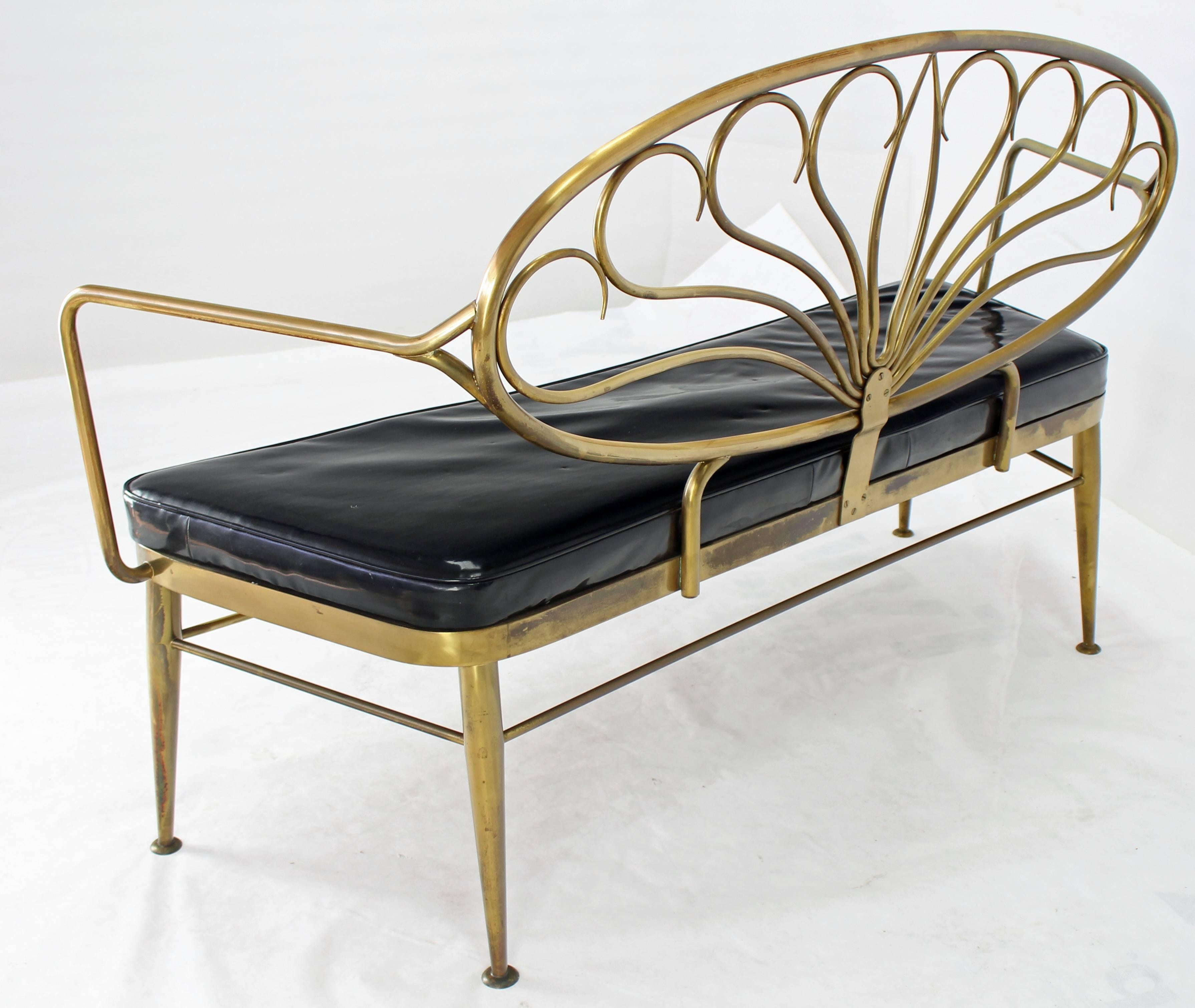Solid Brass Scallop Back Mid-Century Loveseat Settee Bench For Sale 1