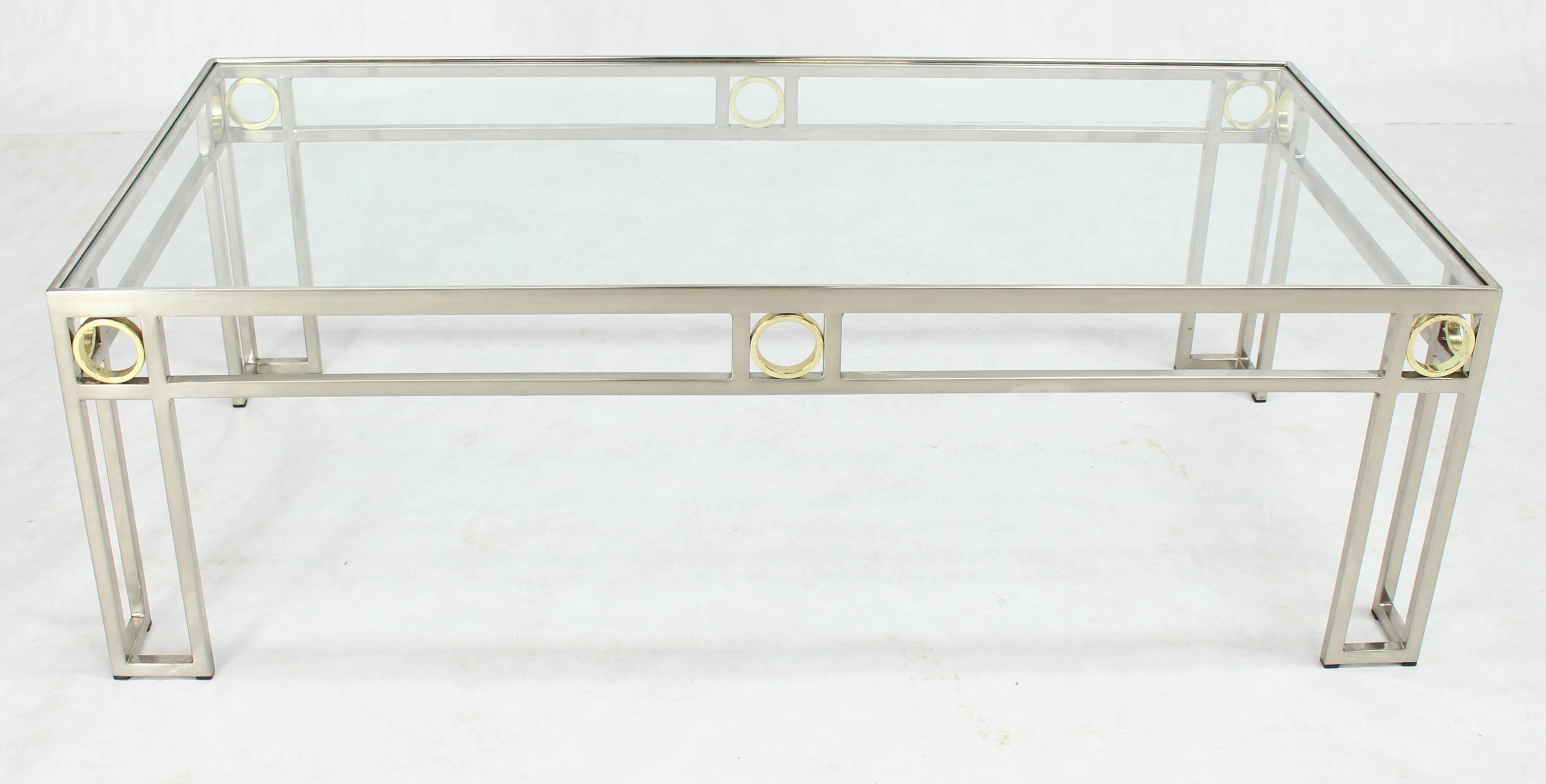 20th Century Brass Chrome Glass Rectangular Coffee Table For Sale