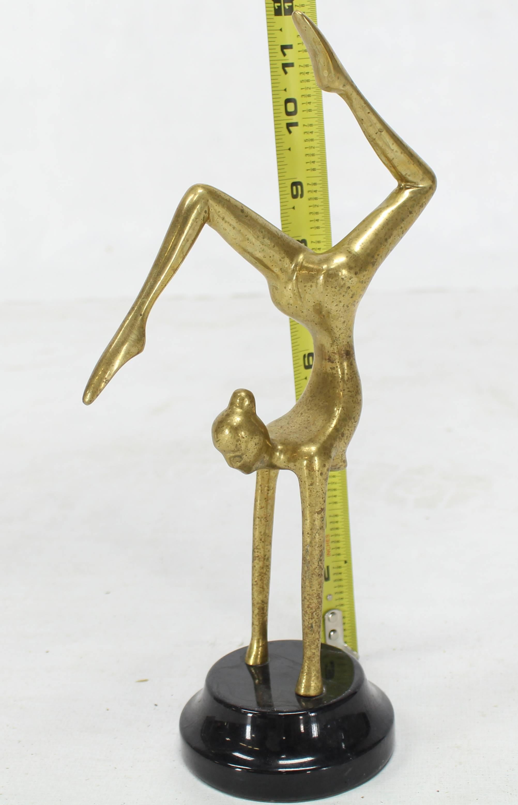 American Tall Modern Bronze Sculpture of Gymnast in Action Marble Base For Sale