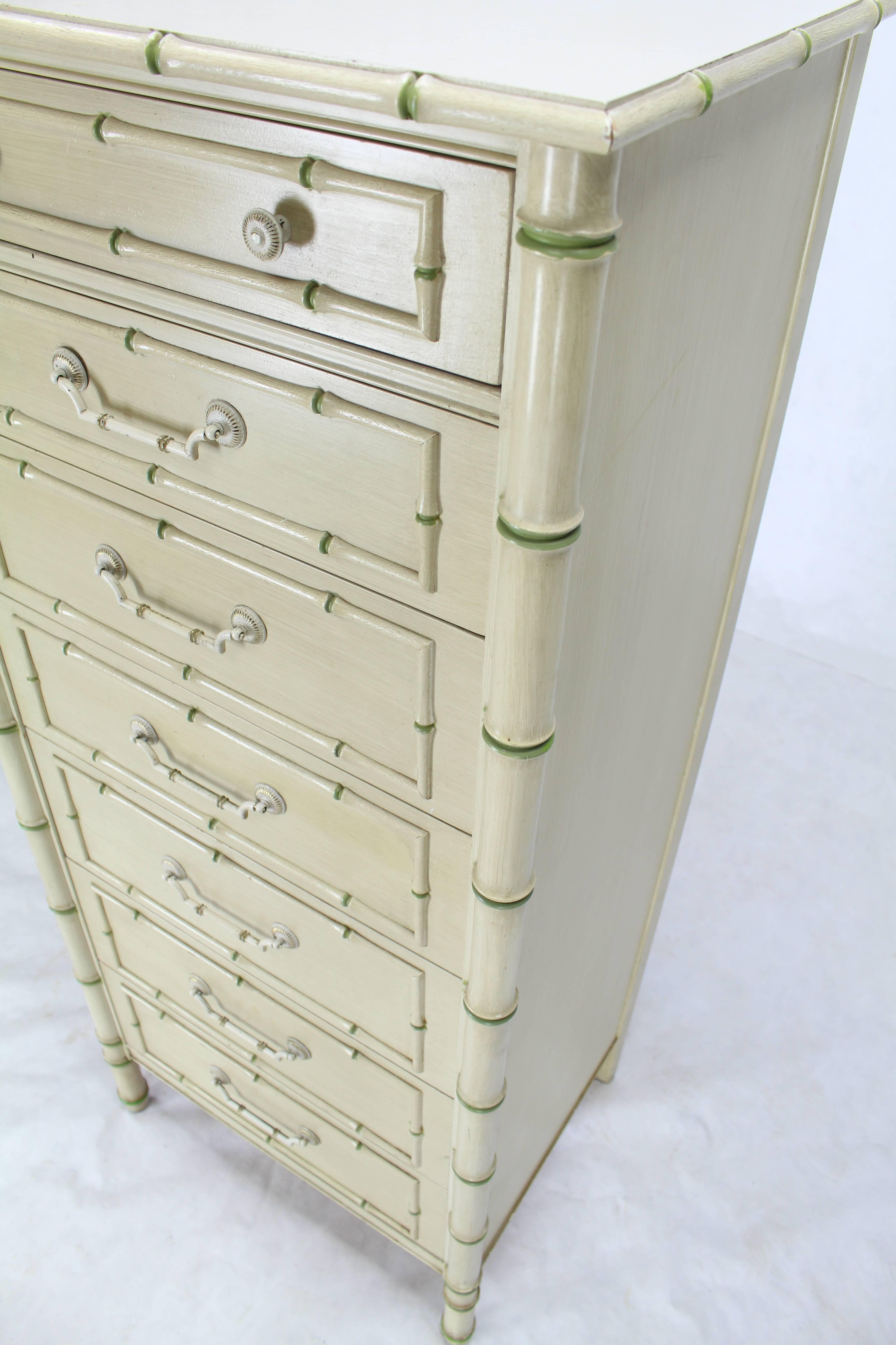 Tall Faux Bamboo Decorated Seven Drawers Lingerie High Chest Dresser In Good Condition In Rockaway, NJ