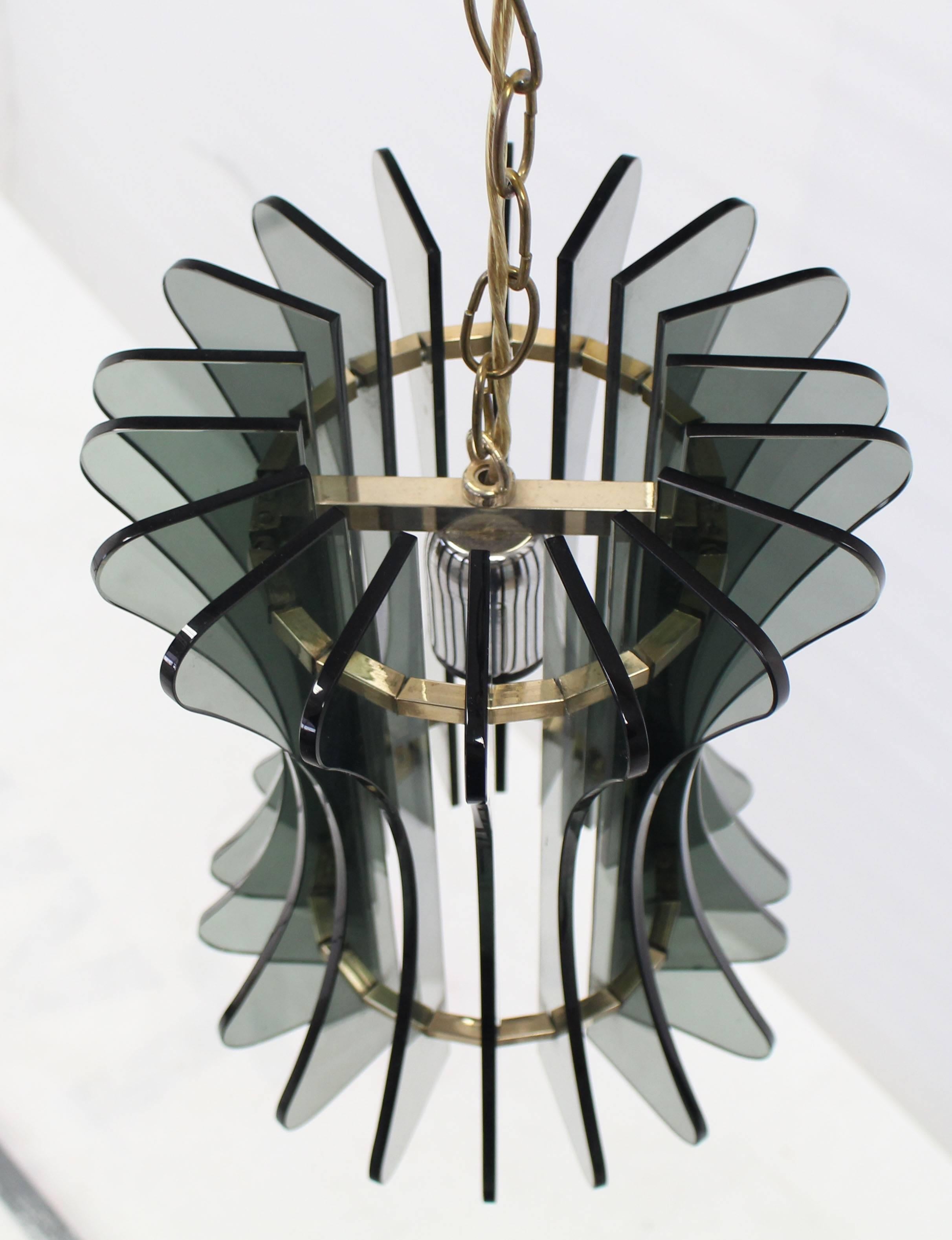 Smoked glass and gold metal Mid-Century Modern chandelier by Veca.