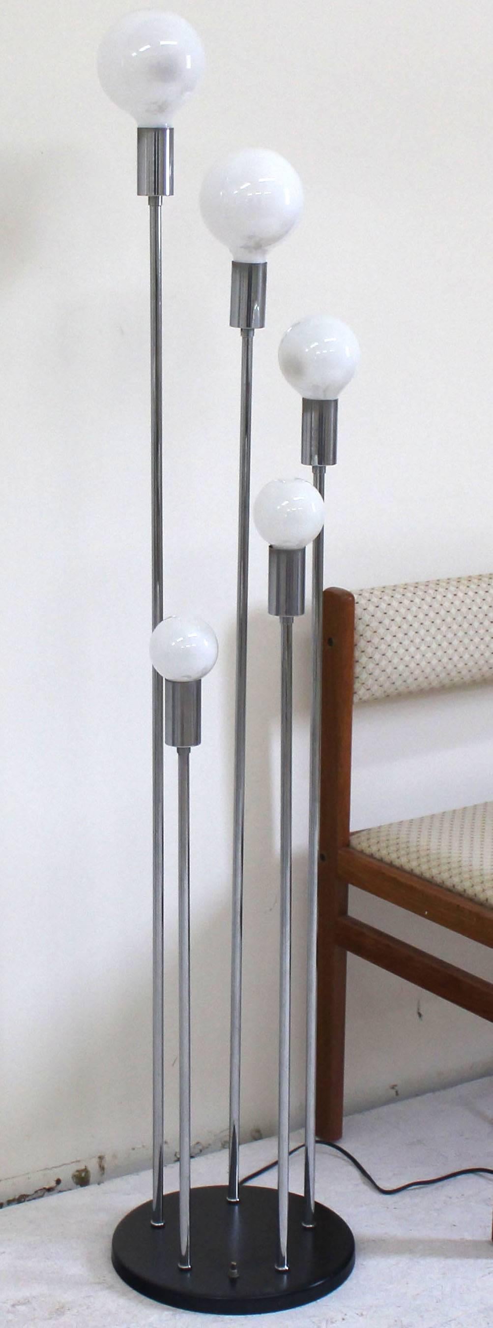 3 Way mid century modern chrome floor lamp with globe shades lamps.