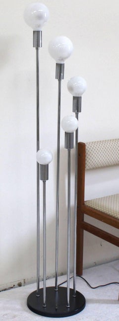 3 Way 5 Globes Spiral Chrome Mid Century Modern Floor Lamps on Round Base