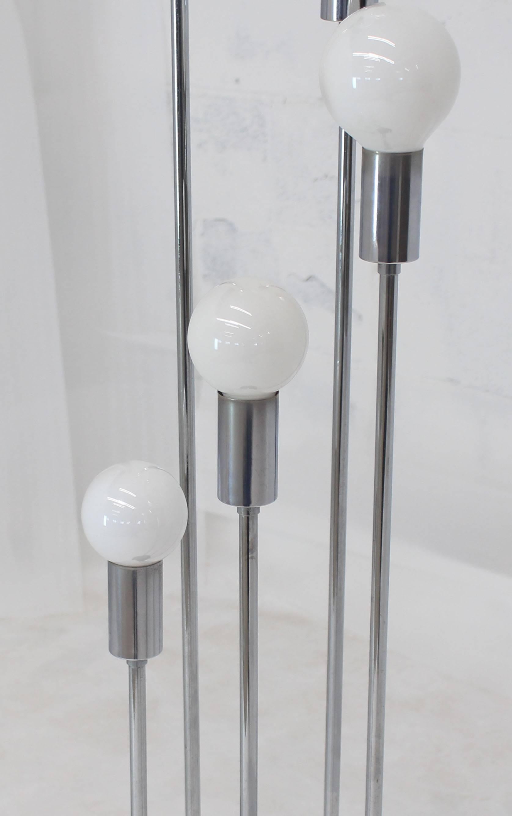 American 3 Way 5 Globes Spiral Chrome Mid Century Modern Floor Lamps on Round Base 