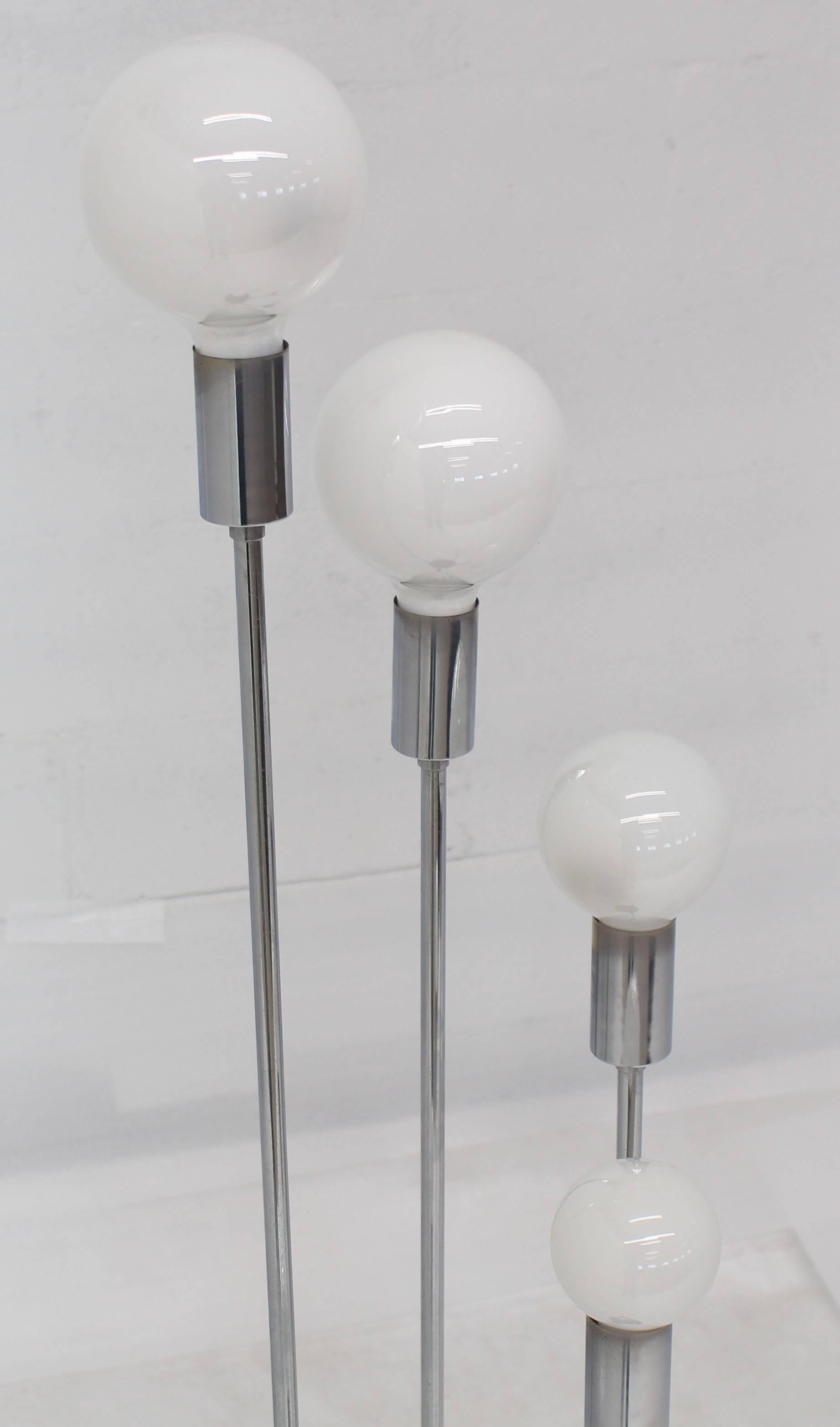 Polished 3 Way 5 Globes Spiral Chrome Mid Century Modern Floor Lamps on Round Base 