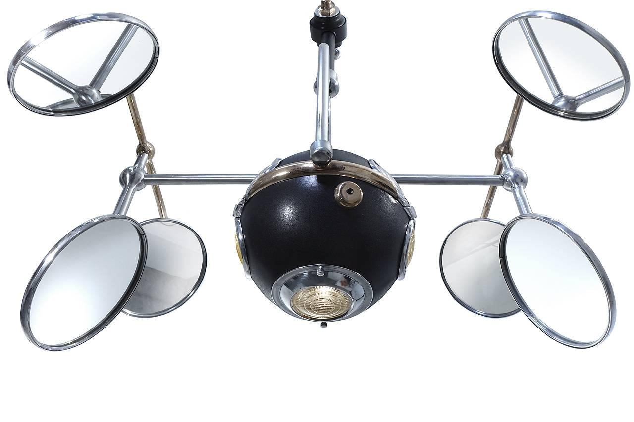 Some consider this lamp the “Holy Grail” of Industrial lighting and typical of the rare odd objects and lamps you will find on our pages. You can’t make a more dramatic visual statement than this lamp! The 12 inch aluminium ball head has five lenses