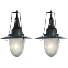 Antique Pair of Fluted Glass Gas Lamps