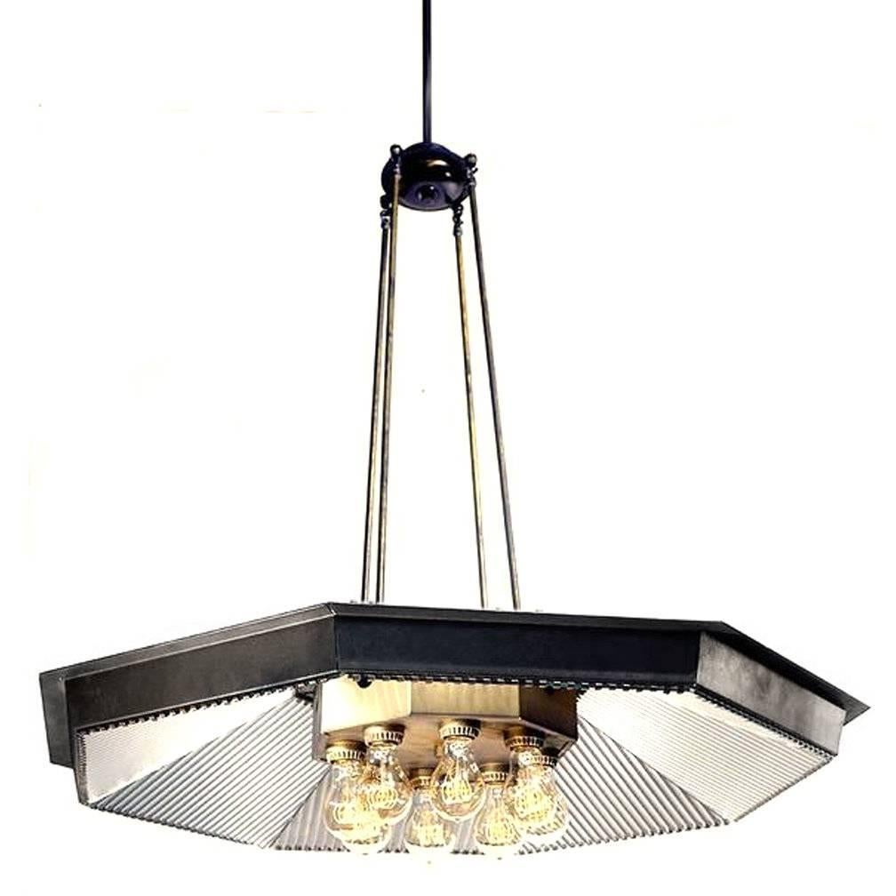 Dramatic Eight-Light Reflector Chandelier