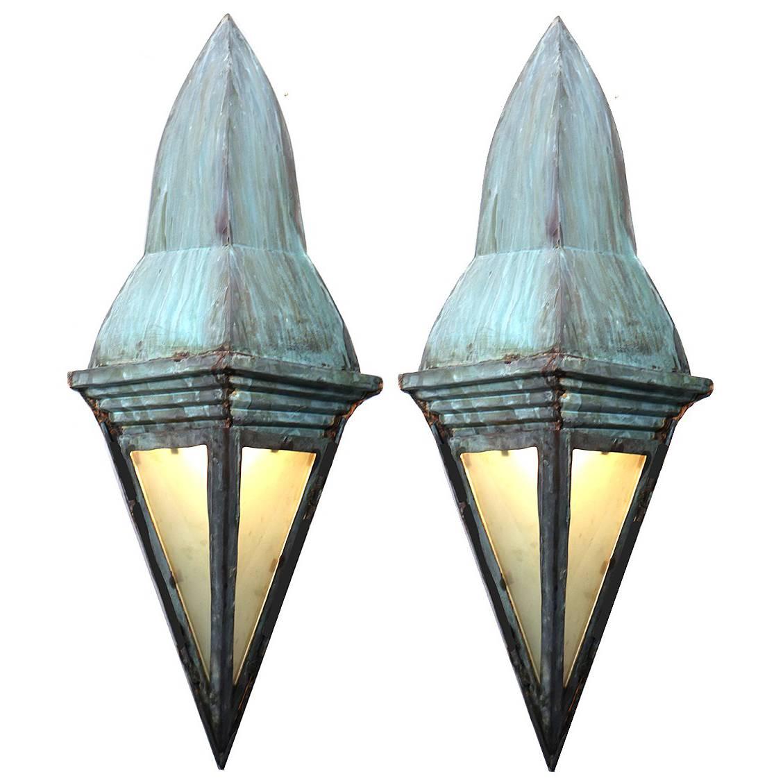 Arts & Crafts Copper Sconces, Matching Pair