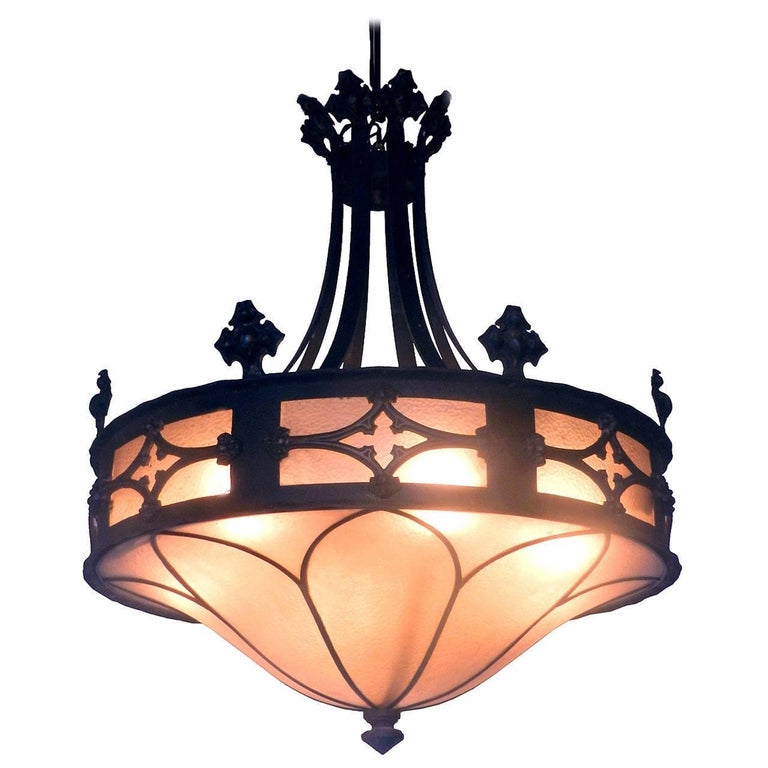Large Gothic Amber Glass Chandelier 1