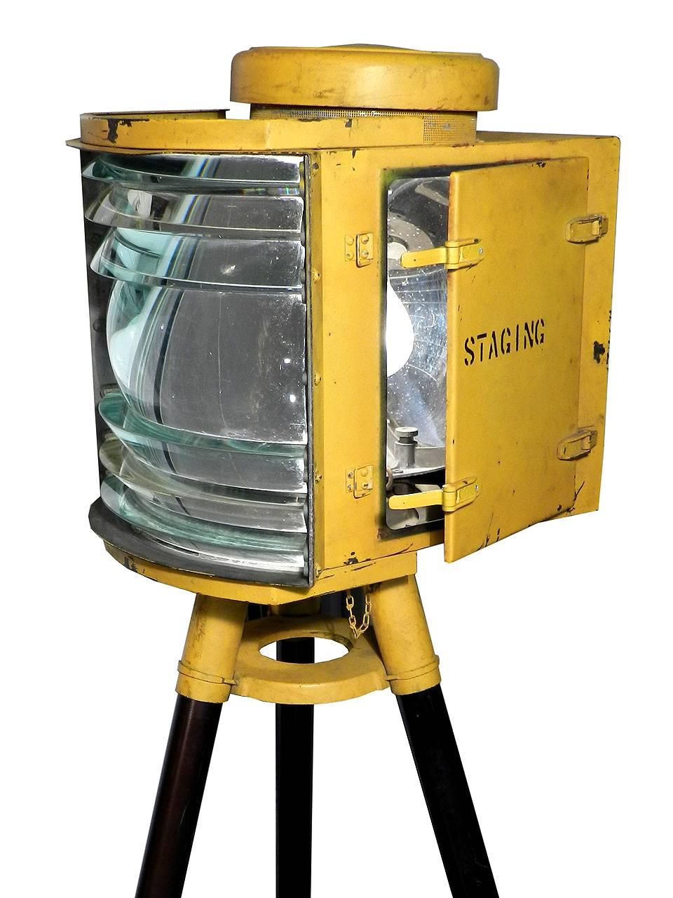 Fabulous aga 4th order portable range light with the original complete transport case full of accessories. This is an amazing find, tripod base capable of reaching 12' in height, the cords, instructions and the case! These lights were used by the US