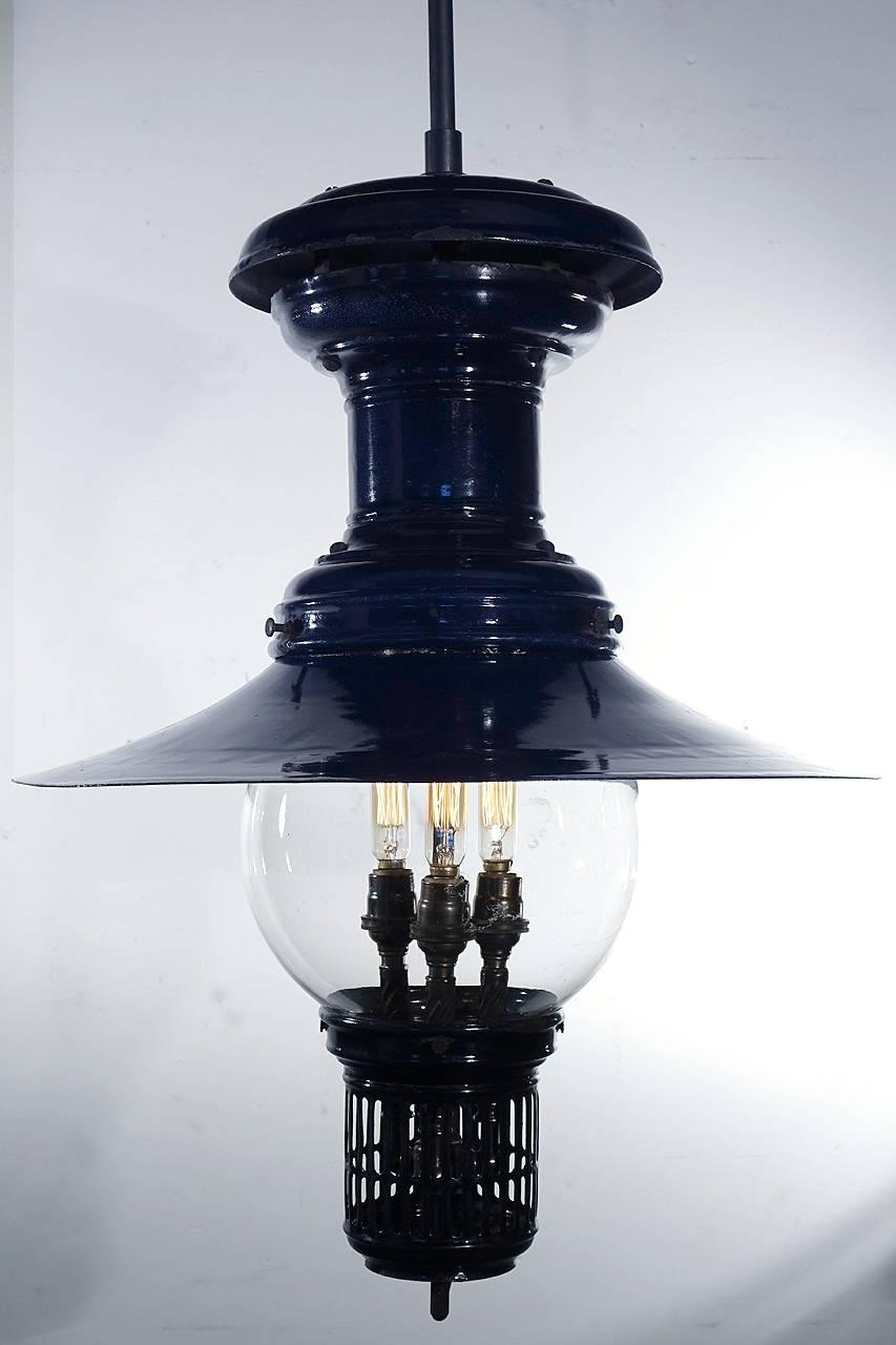 Cobalt Blue 1901 Humphrey Gas Lamp, Electrified at 1stdibs