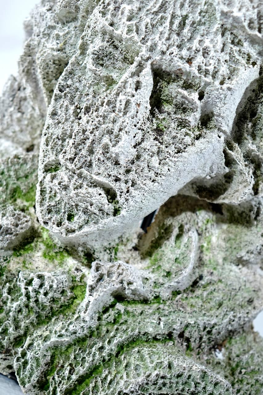 This early plaster detail has weathered so deeply that it has the feel of coral. On this object the patina is more important than the subject. You can even see some traces of moss still present. It takes decades of exposure to achieve a unique and